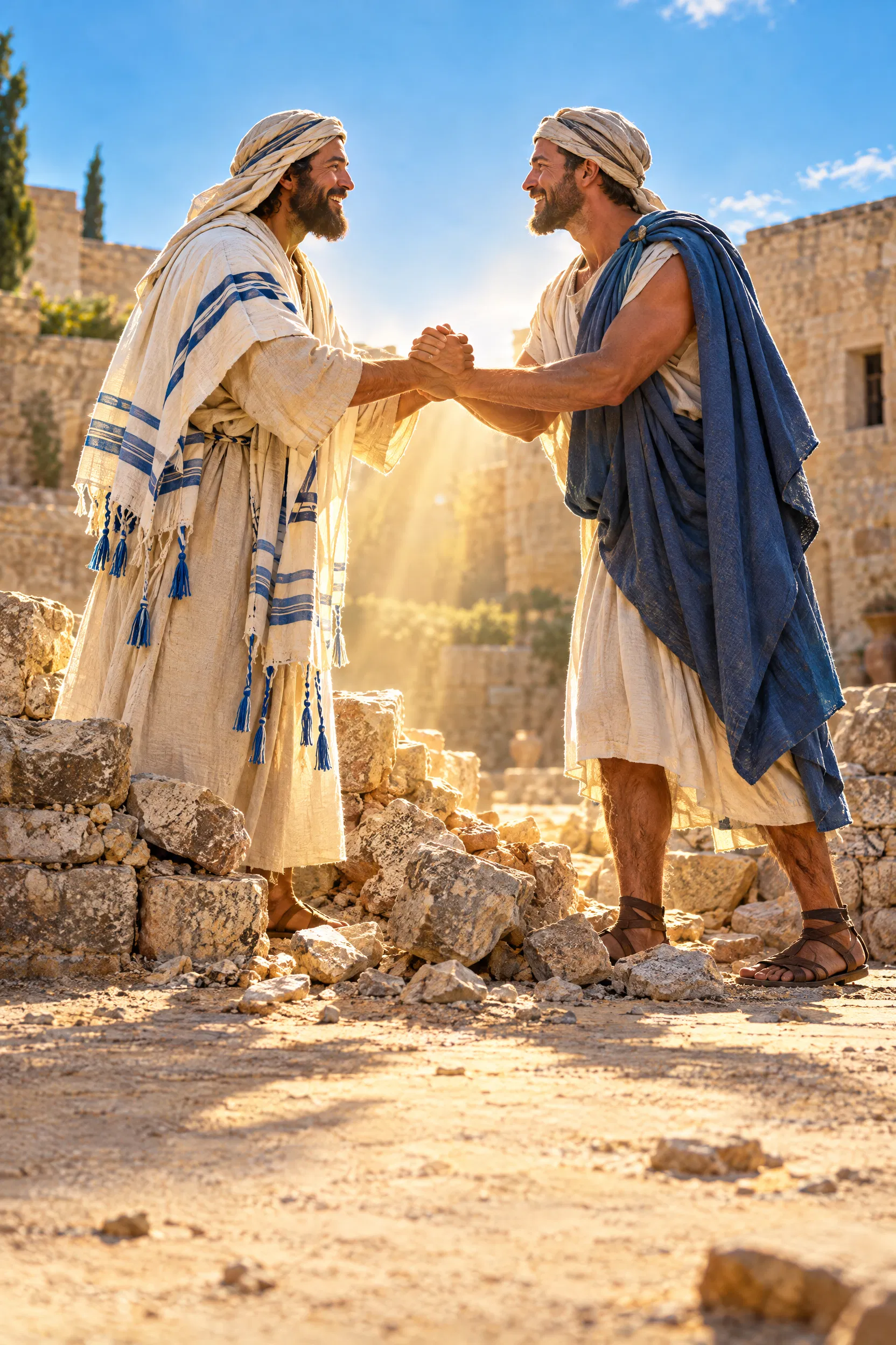 Jew and Gentile Clasp Hands Over a Broken Wall