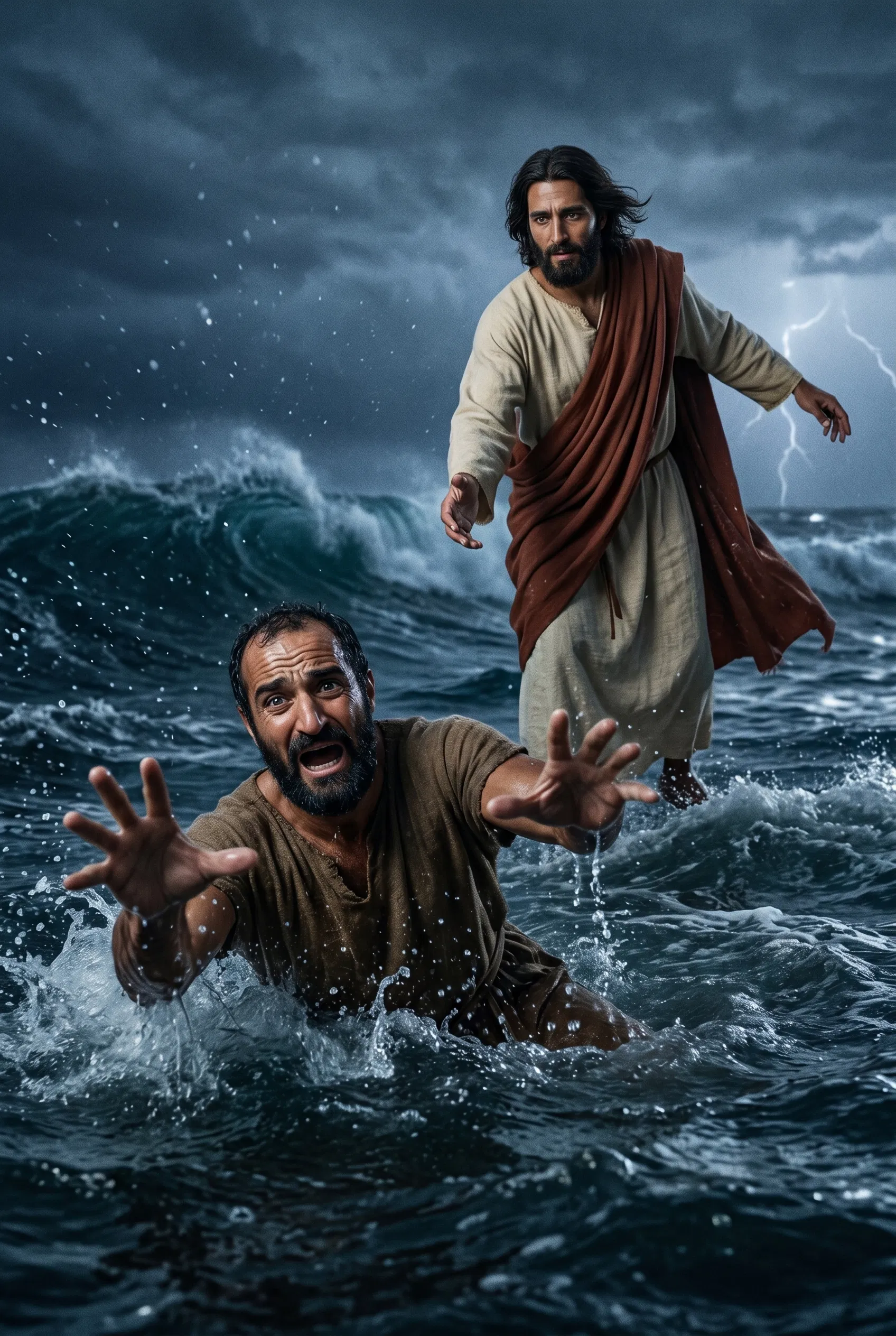 Jesus Reaches for Peter Sinking in the Sea