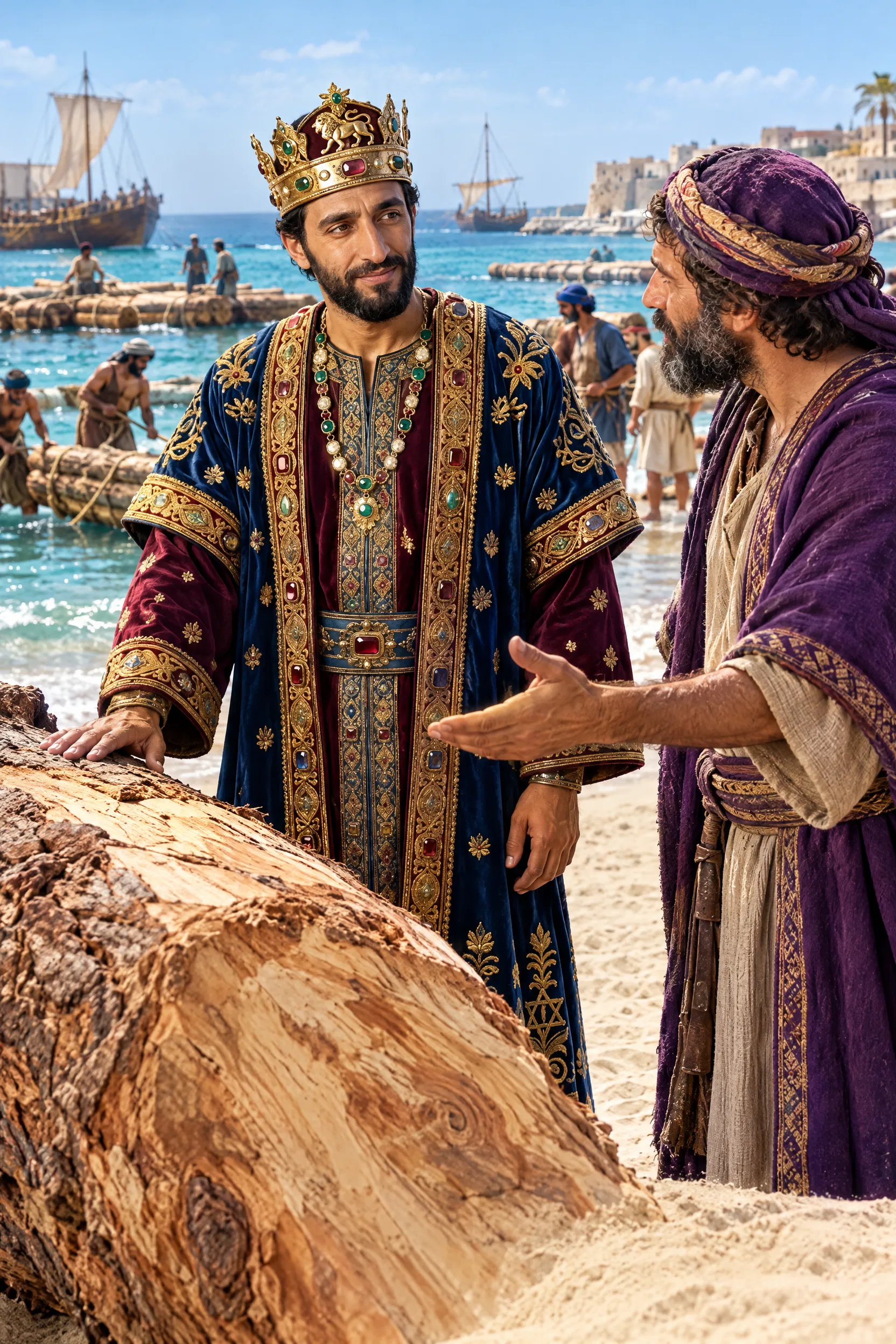 Solomon and Huram-abi Beside Cedar Logs at Joppa