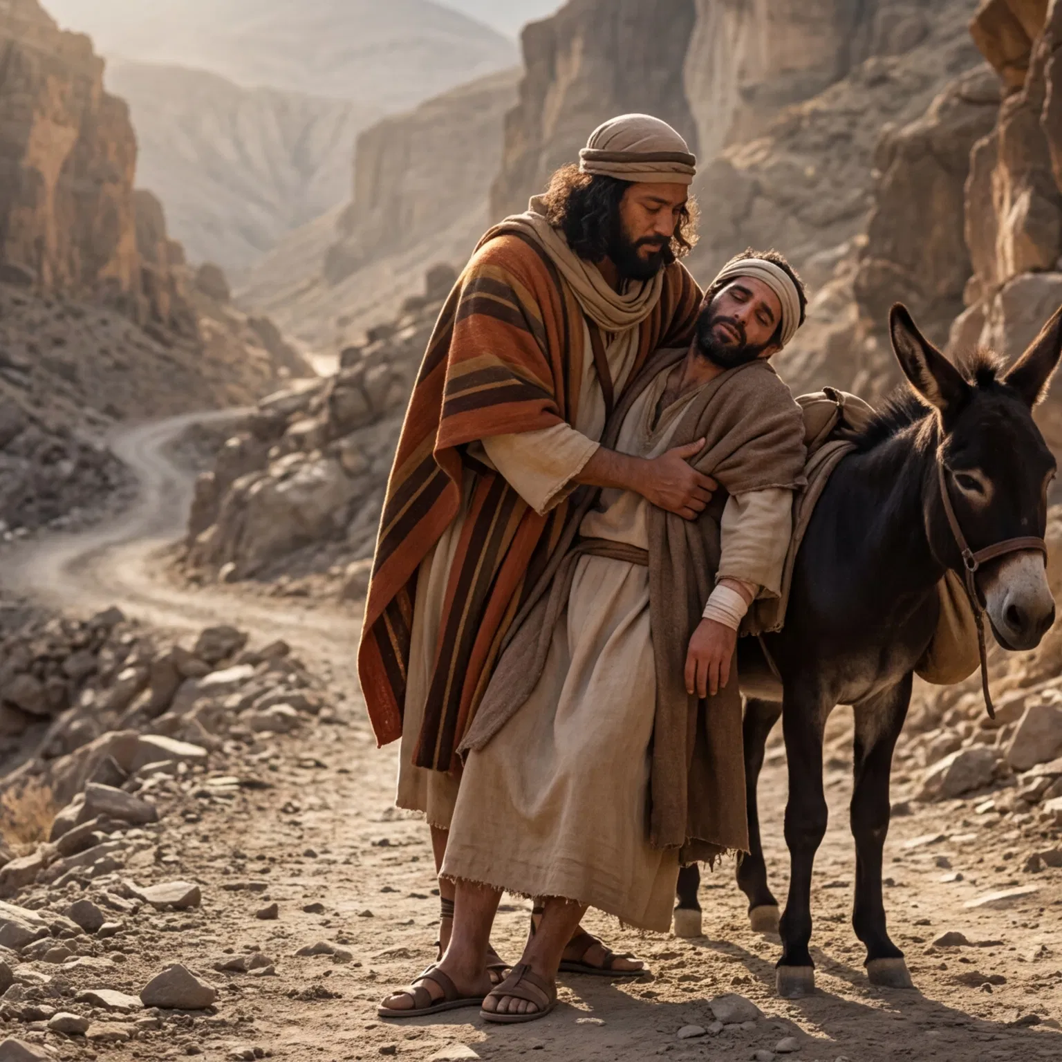 The Good Samaritan Lifting the Injured Man Onto His Donkey