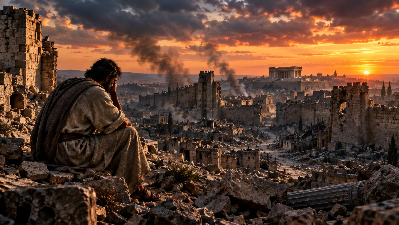 A Mourner Sits Above the Ruins of Jerusalem