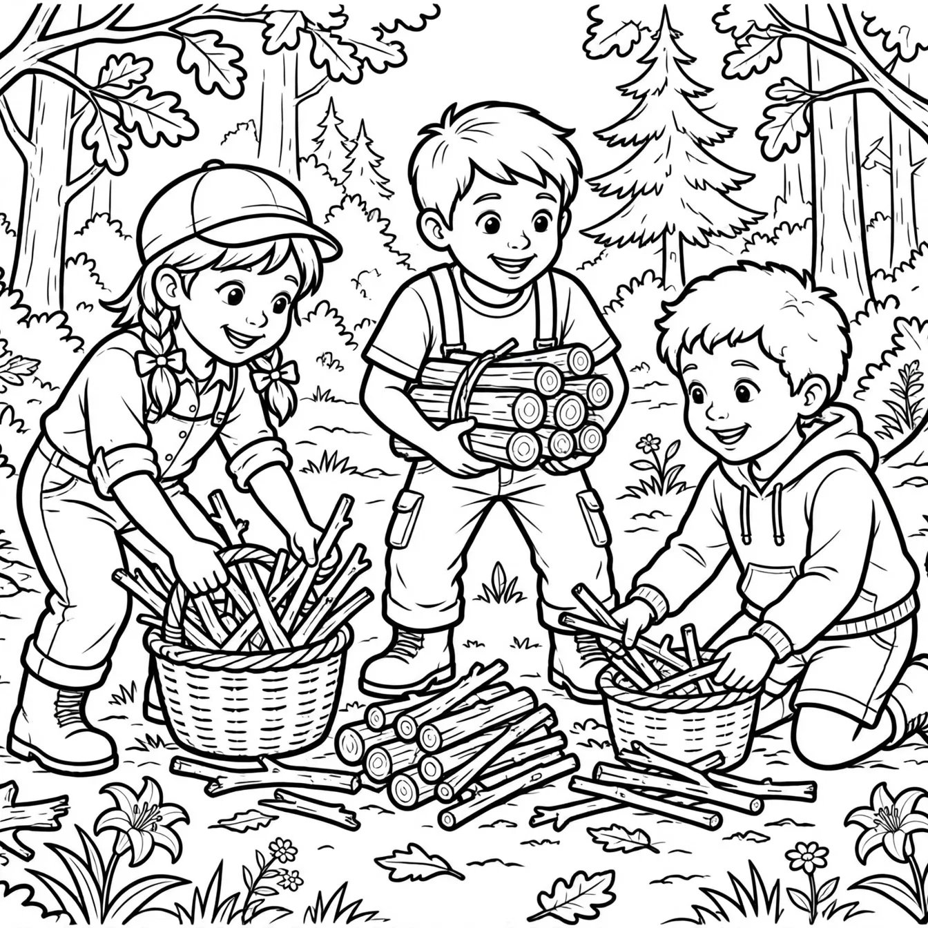 Young Servants Gathering Firewood