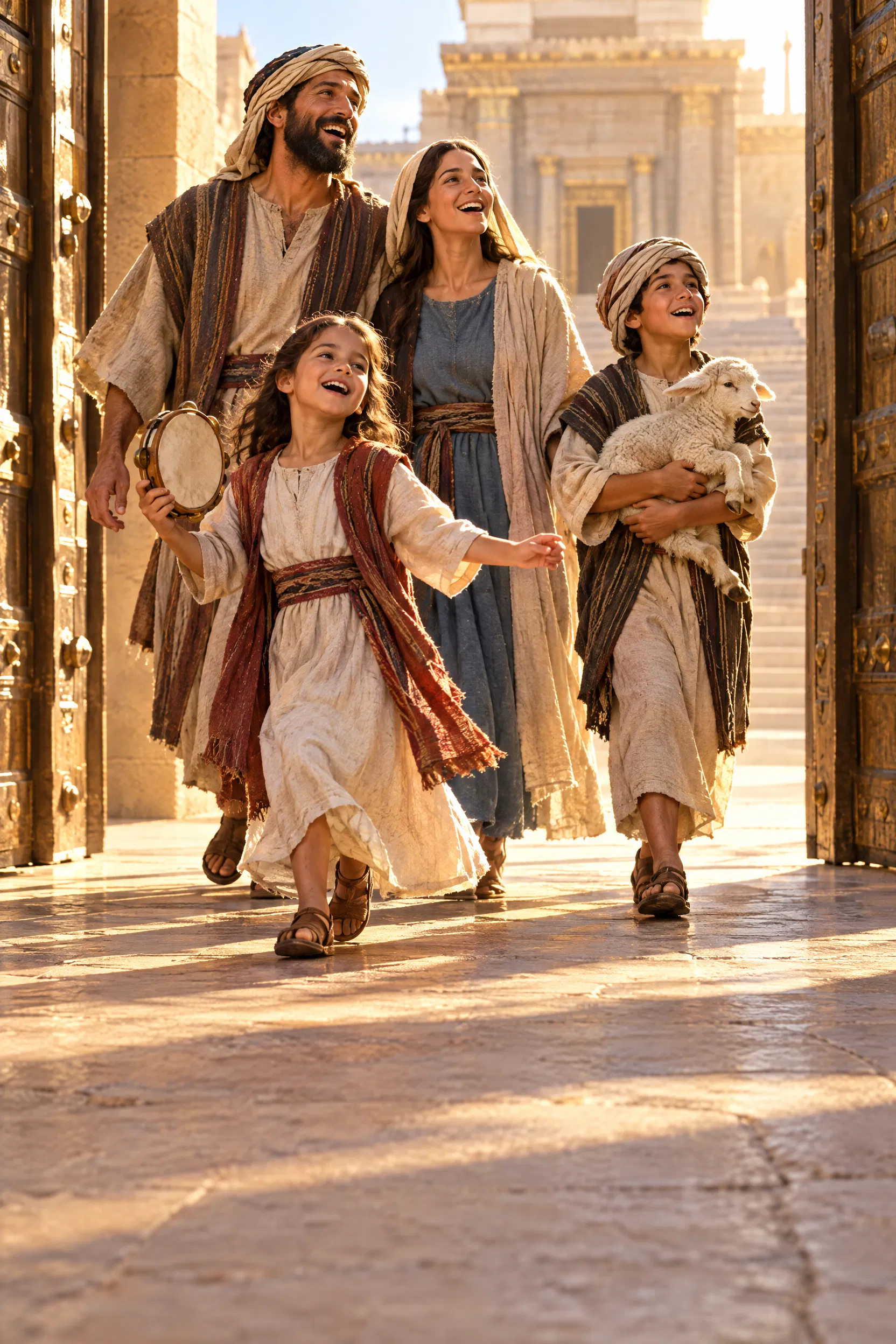 Family Enters the Temple Gates Singing