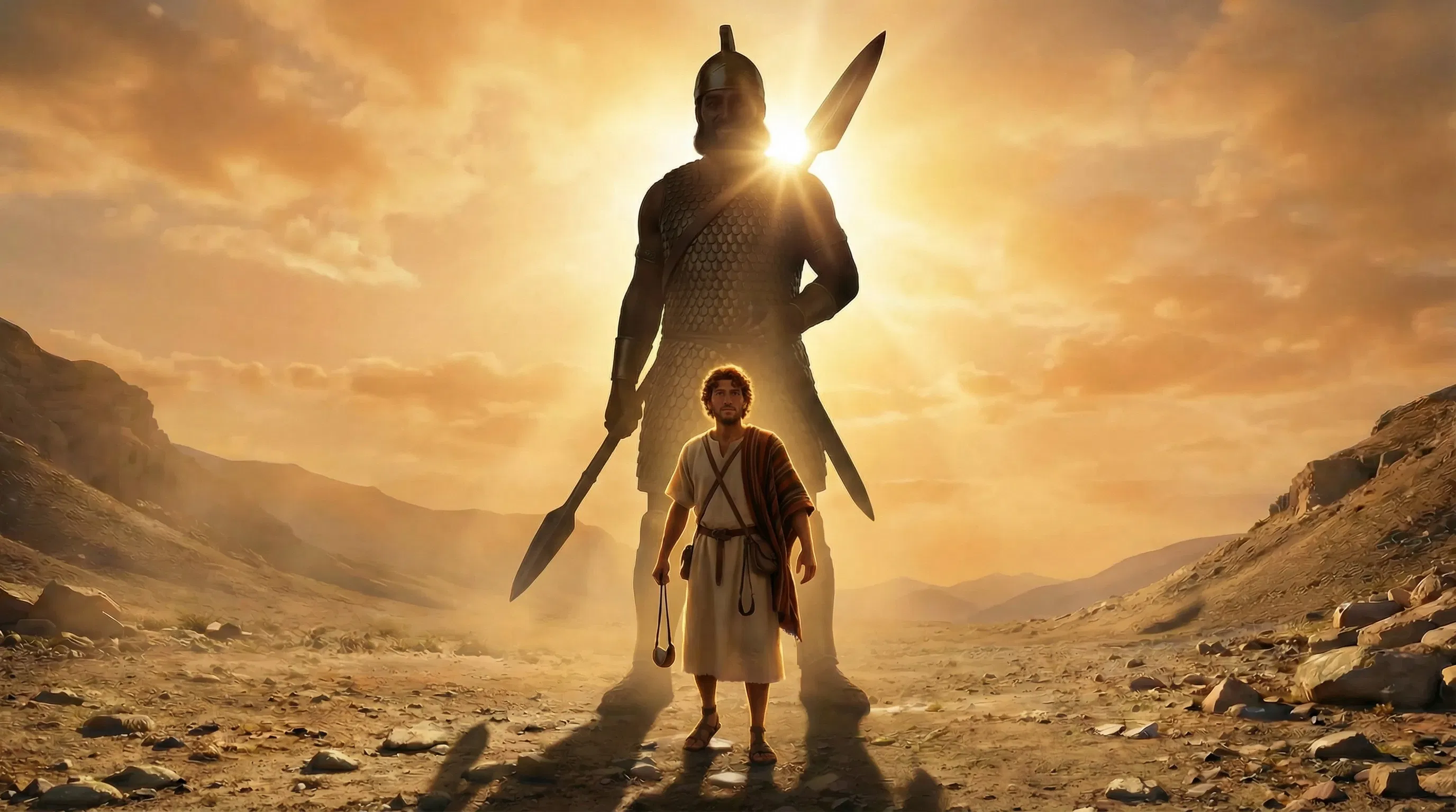 David Stands Before Goliath Against the Sun