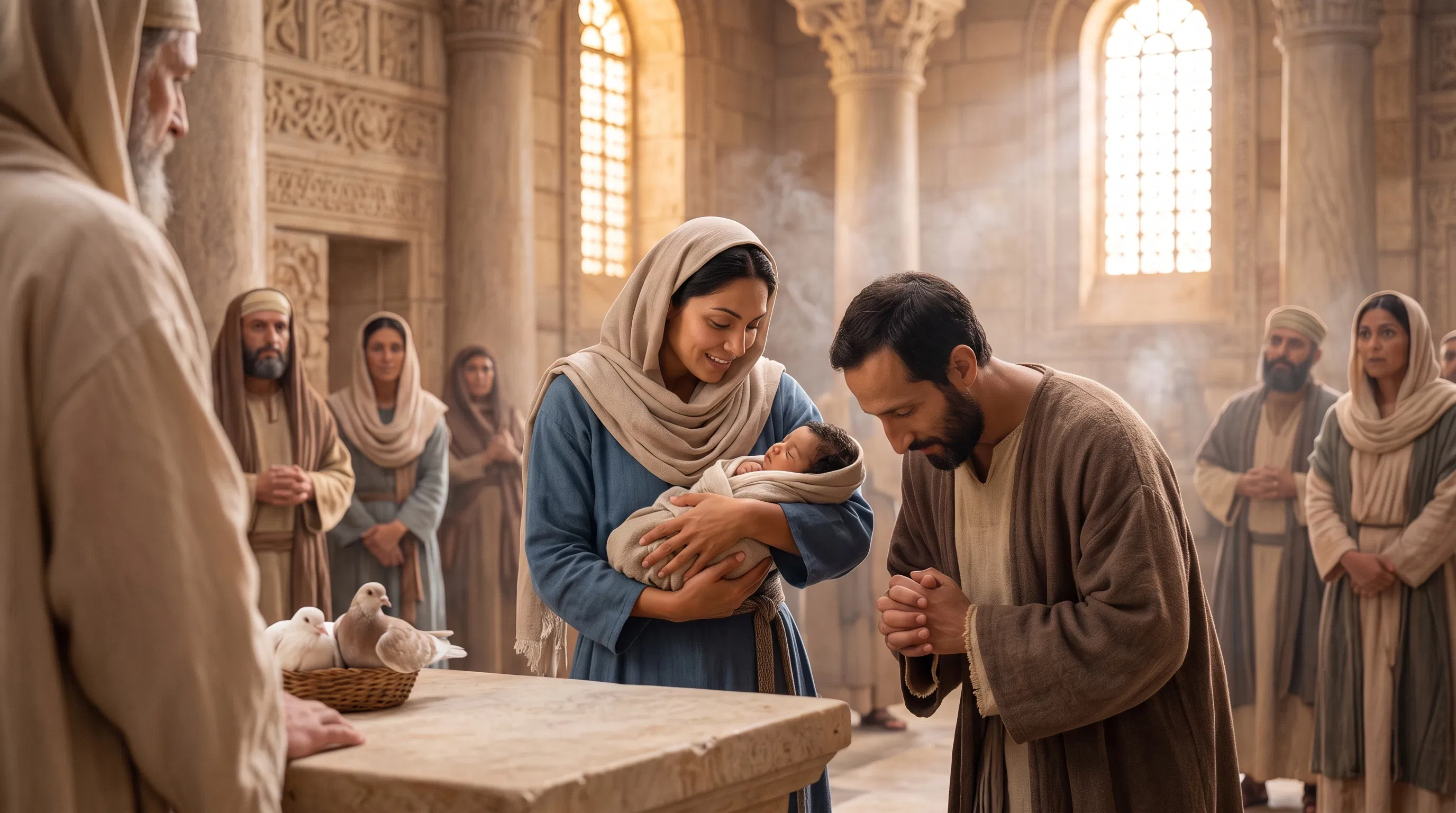 Mary and Joseph Present Baby Jesus in the Temple