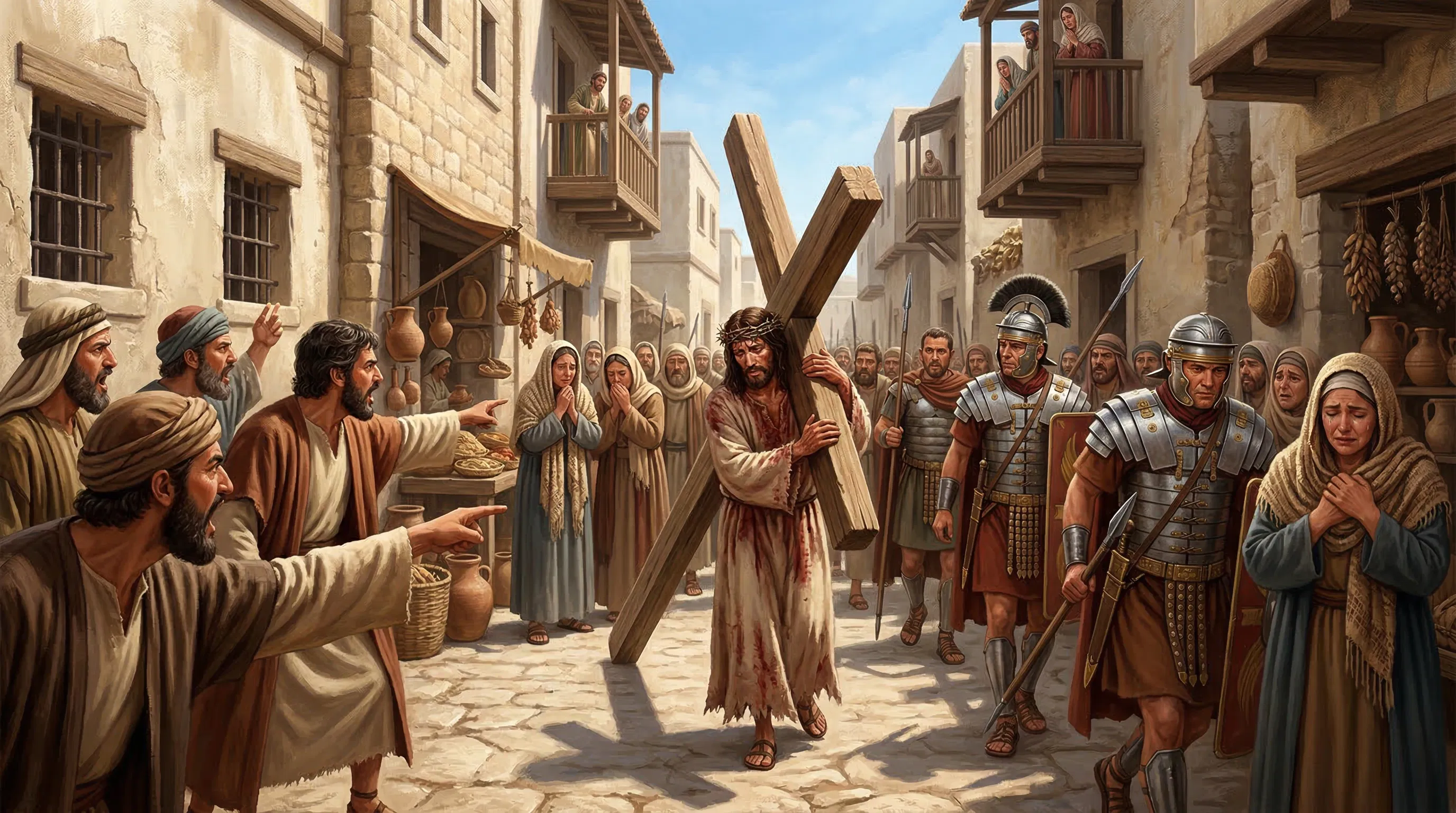 Jesus Carries the Cross Through Jerusalem
