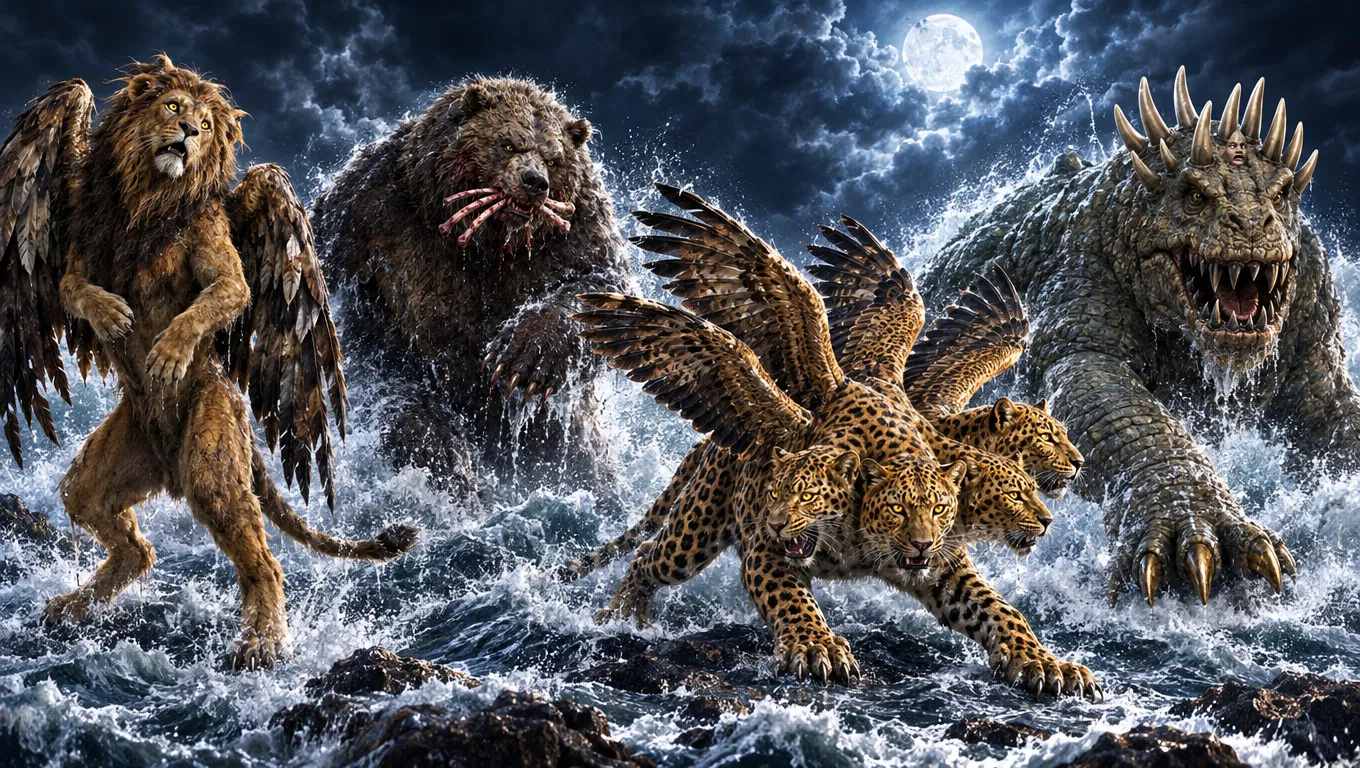 The Four Beasts of Daniel 7 Rising From the Sea