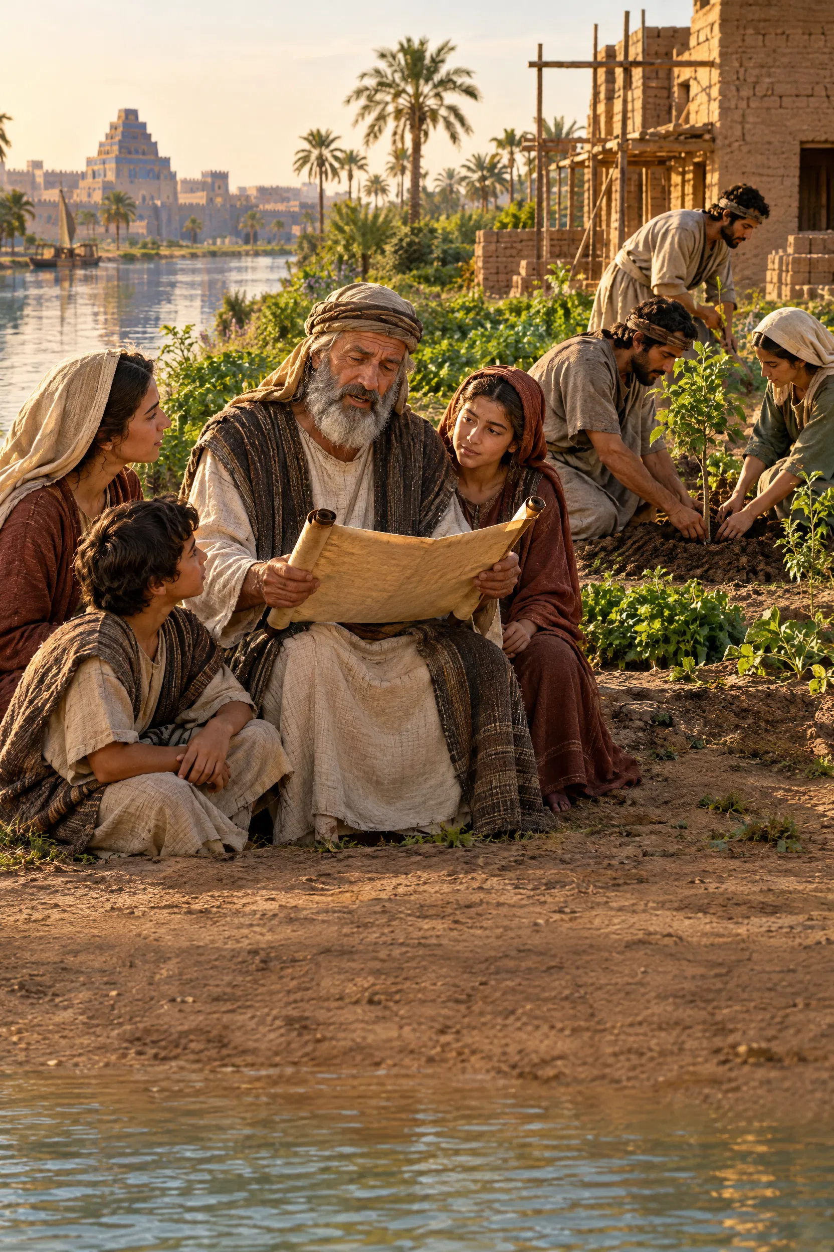 Exiles Read Jeremiah's Letter Beside a Babylonian Canal