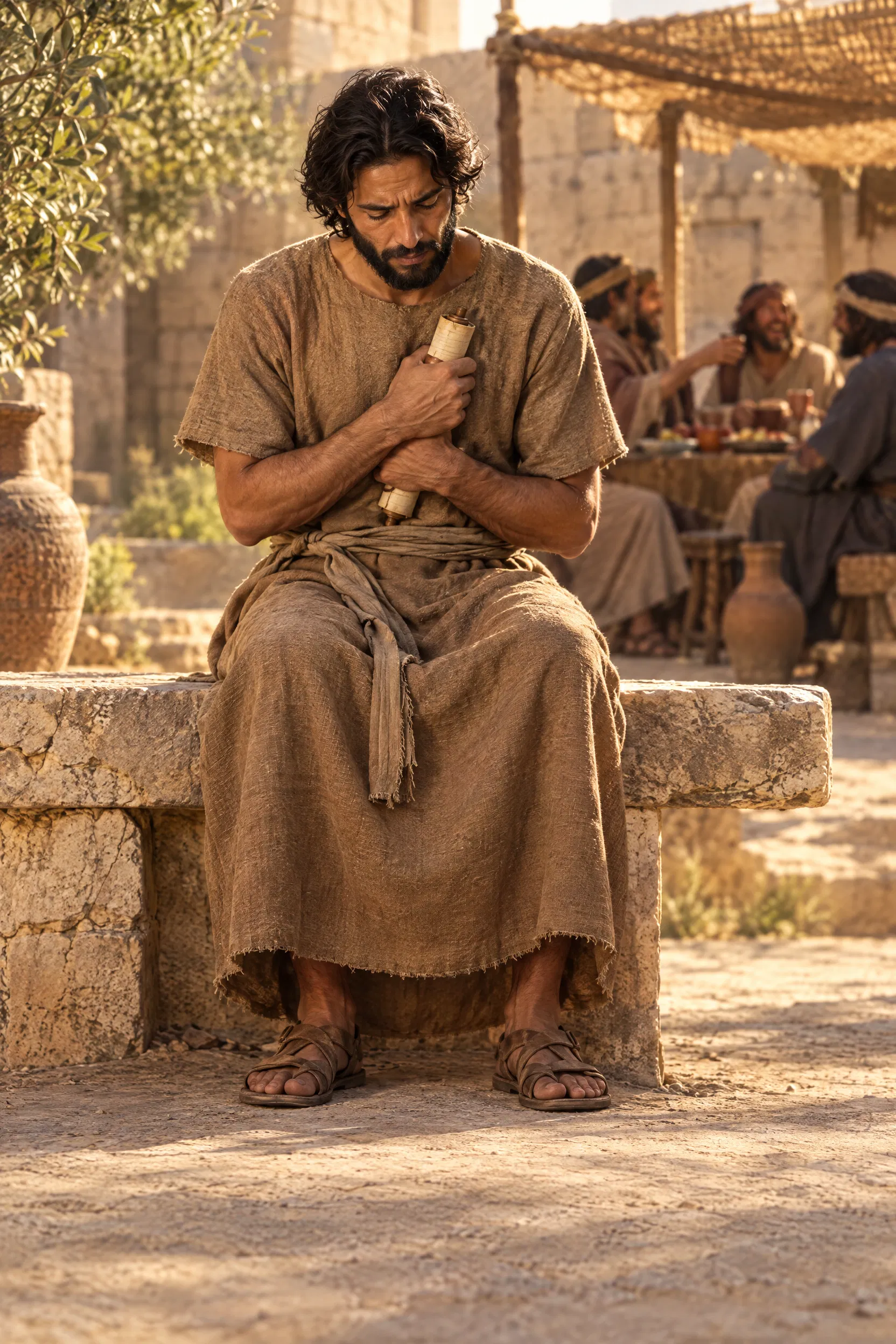 Jeremiah Sits Alone Apart from the Revelers