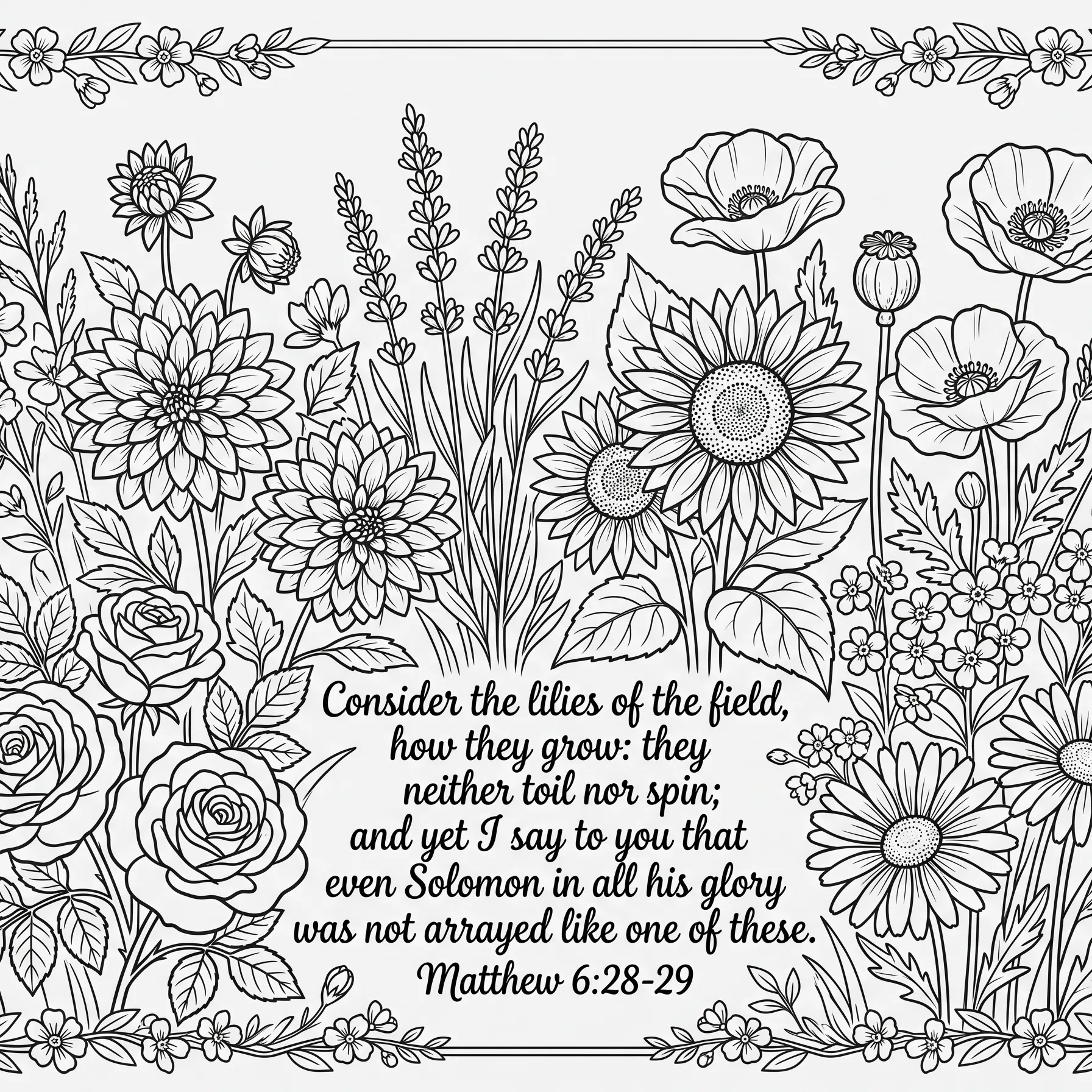 Lilies of the Field Verse Coloring Page