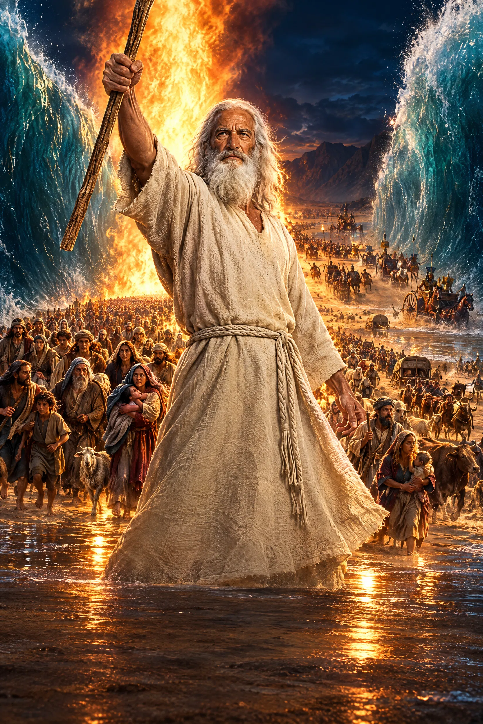 Moses Parts the Red Sea as Israel Crosses