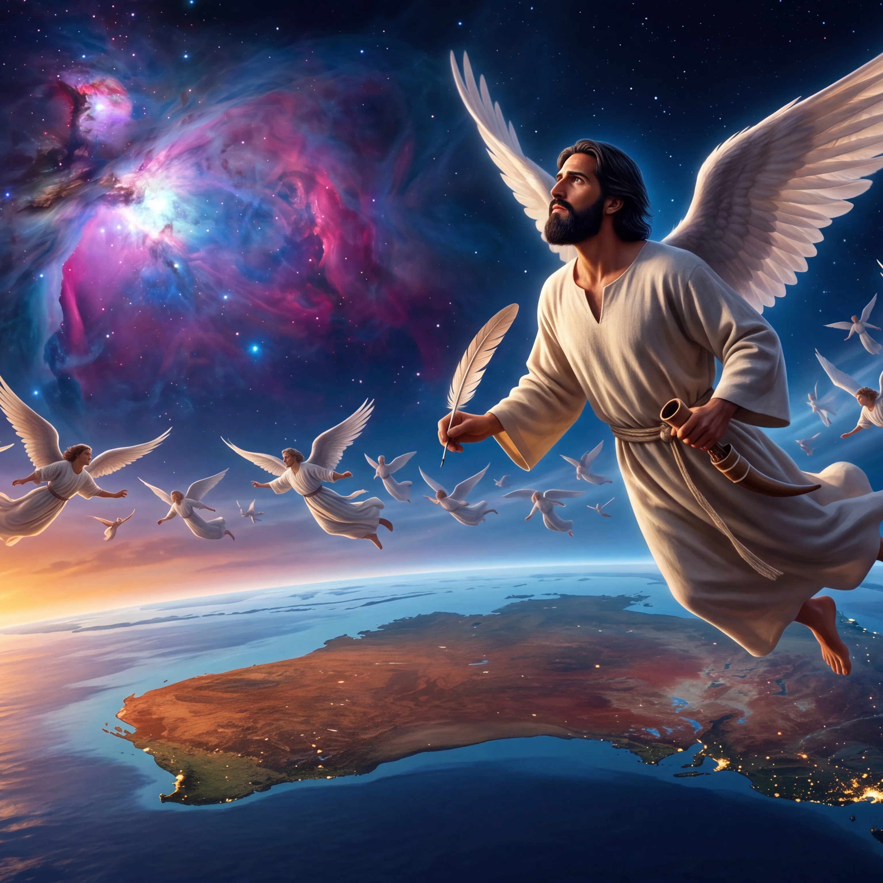 Angel with inkhorn traverses Australia