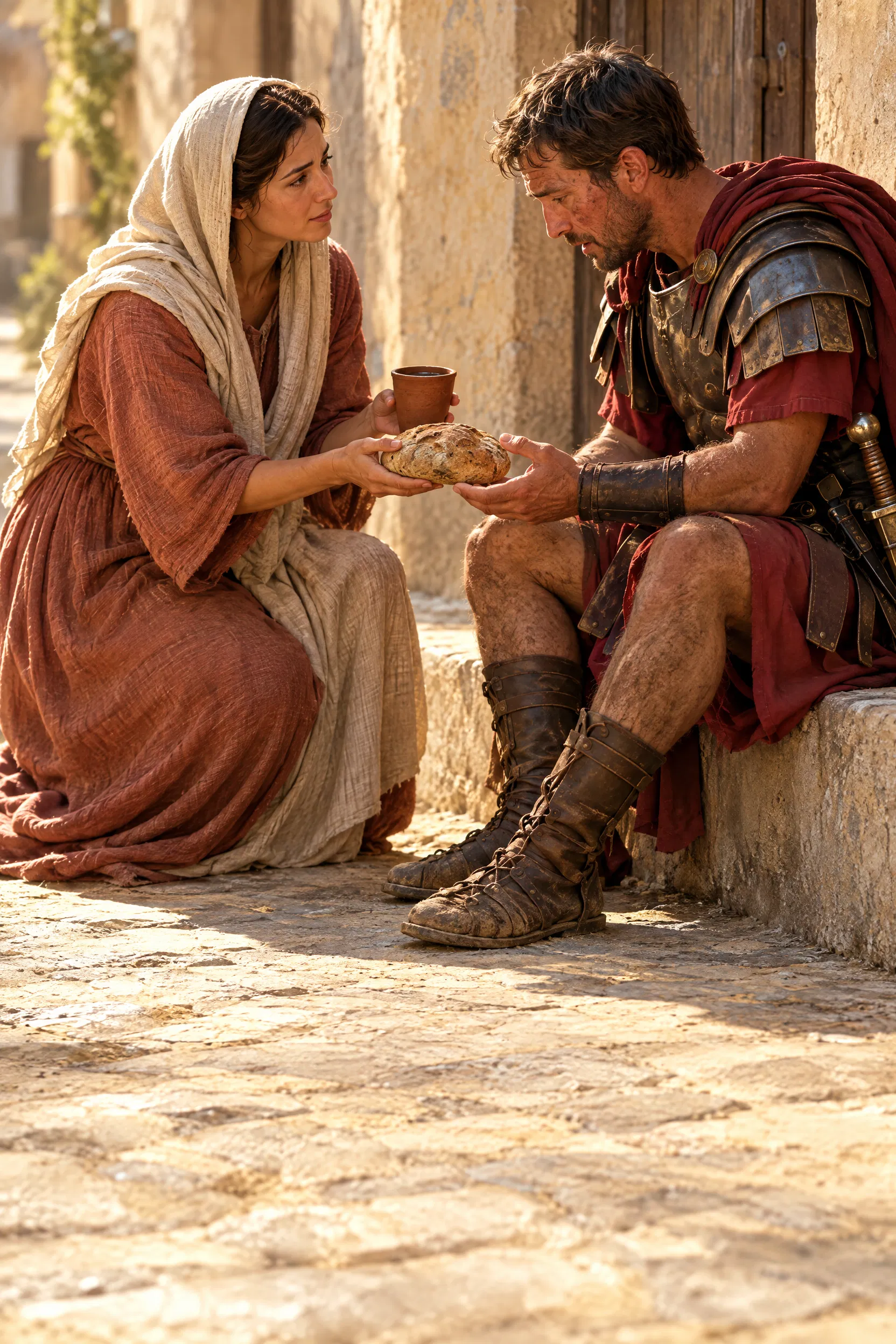 A Woman Gives Bread and Water to a Roman Soldier