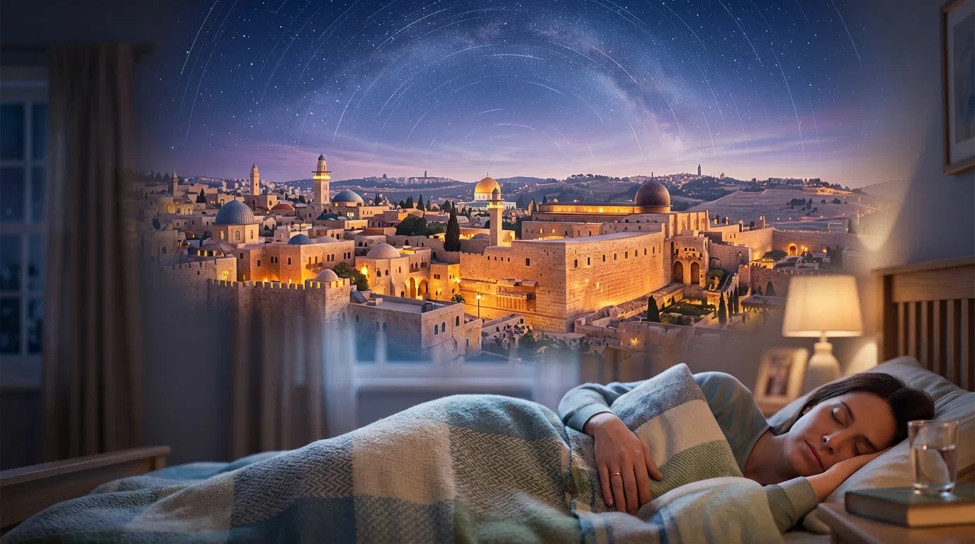 Woman Asleep Dreaming of Jerusalem at Night
