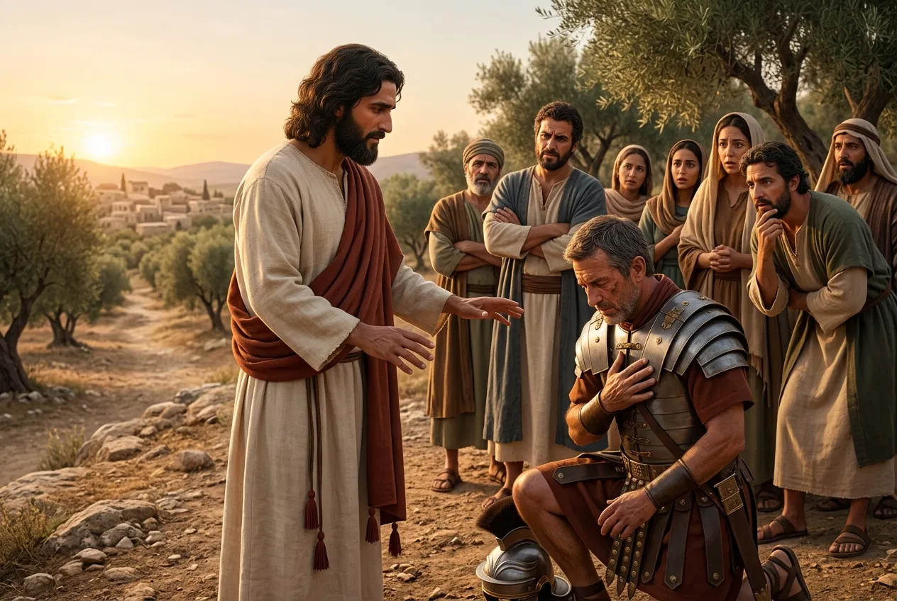 Jesus Speaks With a Kneeling Roman Officer