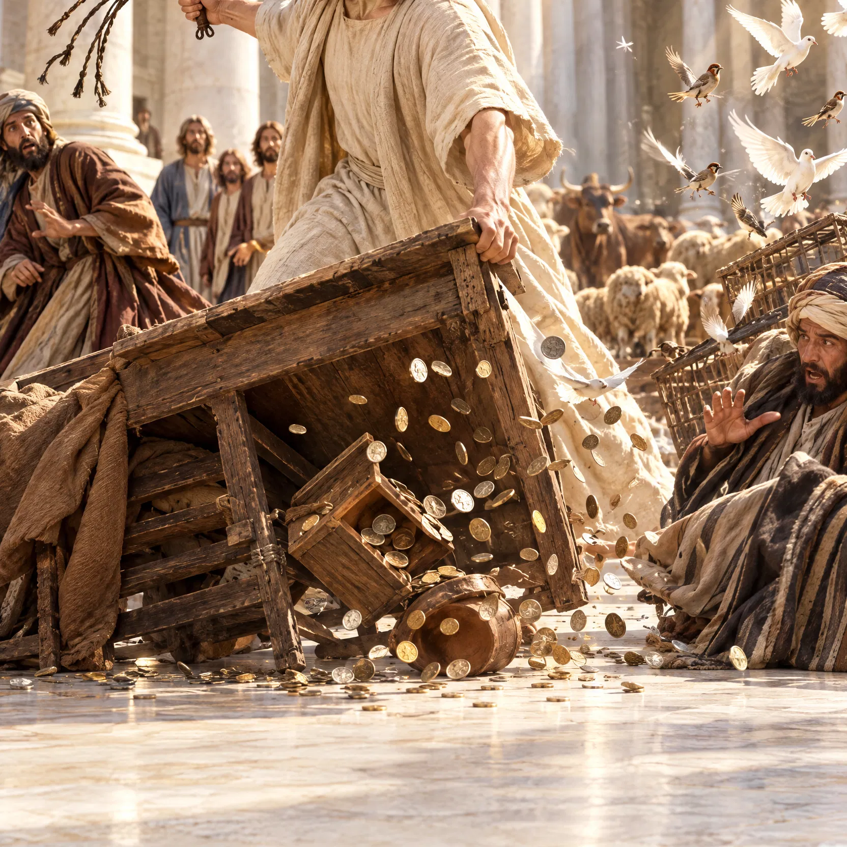 Jesus Overturns the Money-Changers' Tables in the Temple