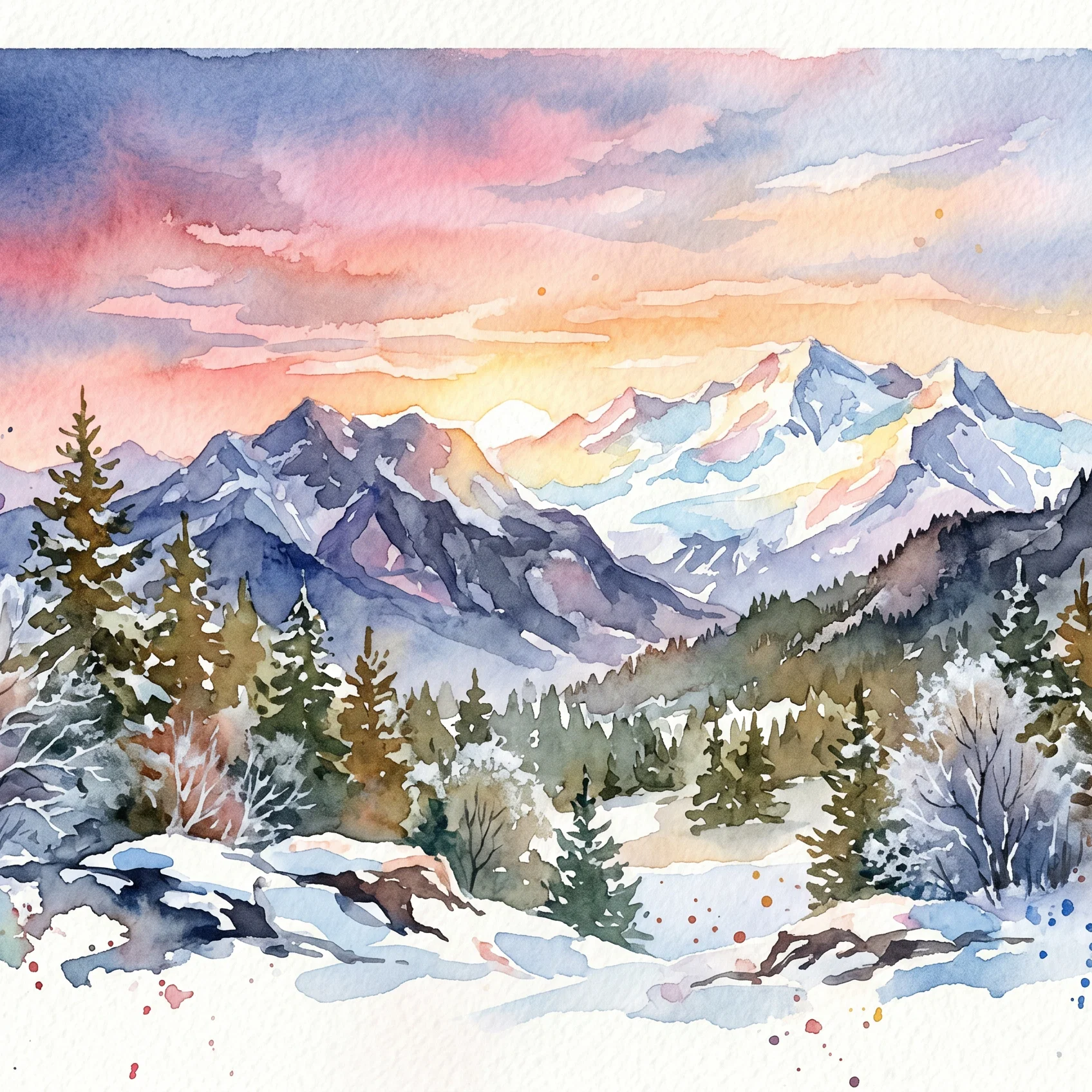 Divine Light Over Snowy Peaks