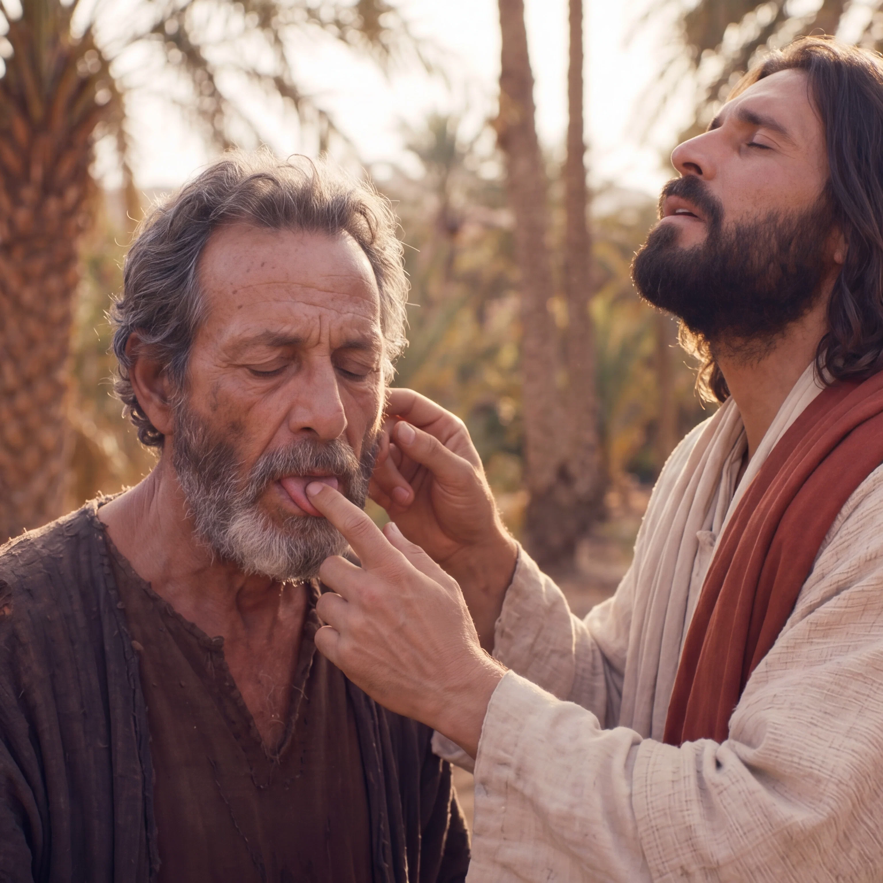 Jesus in Prayer Healing the Deaf Man