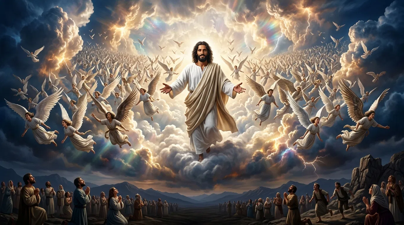 Jesus Coming in the Clouds with Angels