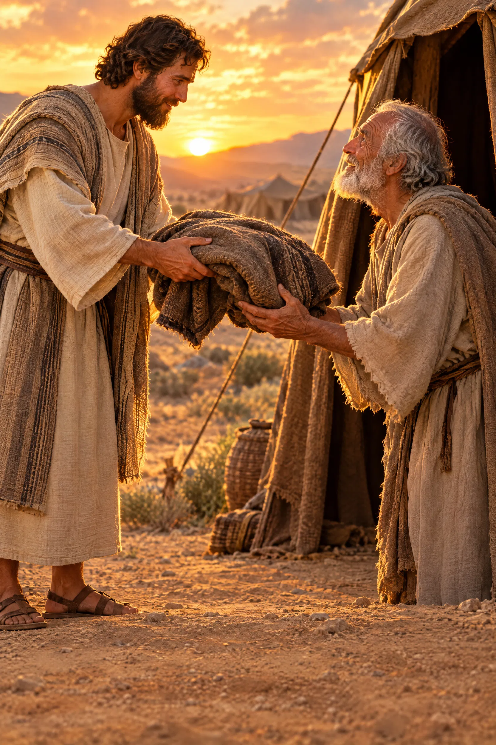 Man Returns a Pledged Cloak at Sunset