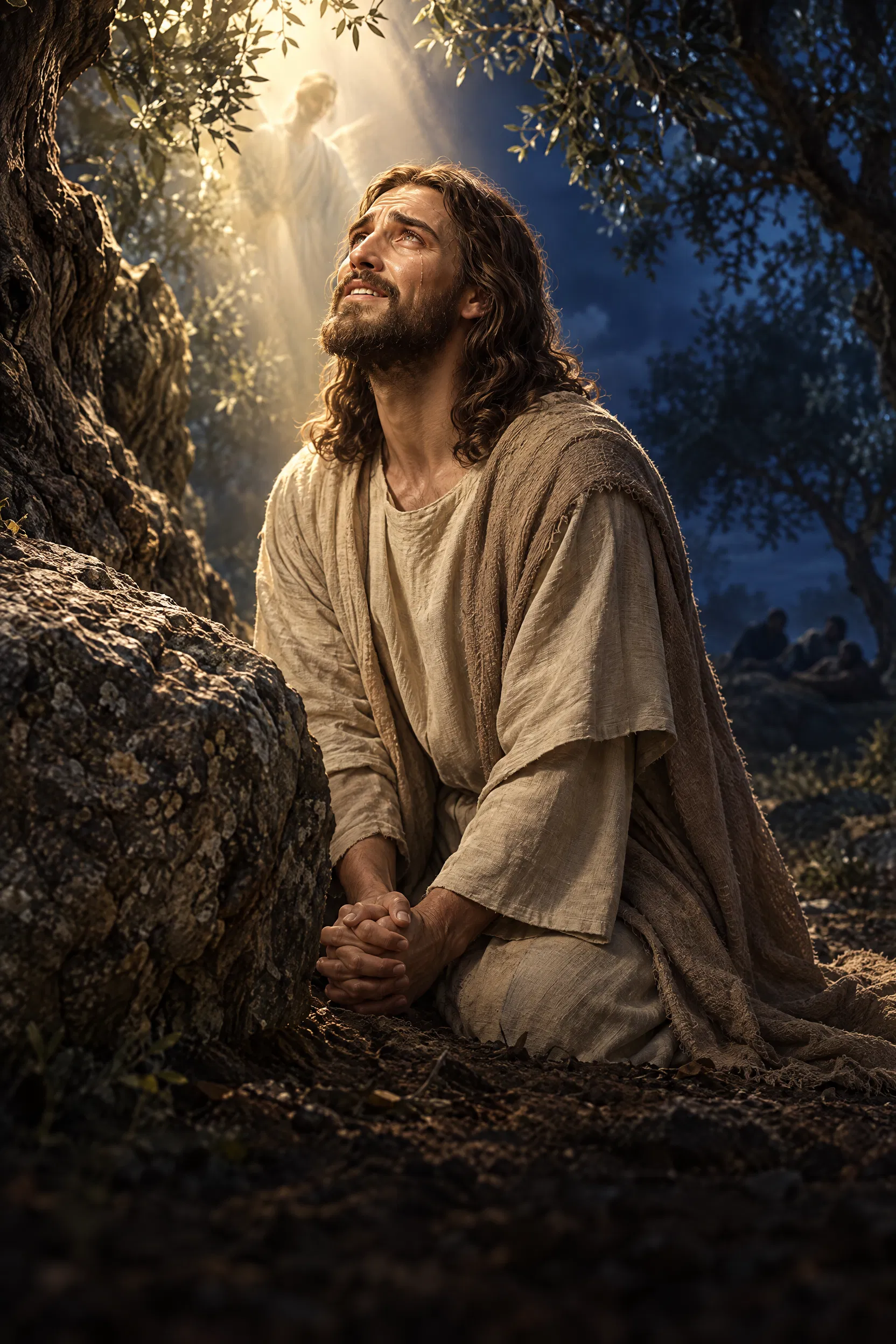 Jesus Prays with Tears Among the Olive Trees