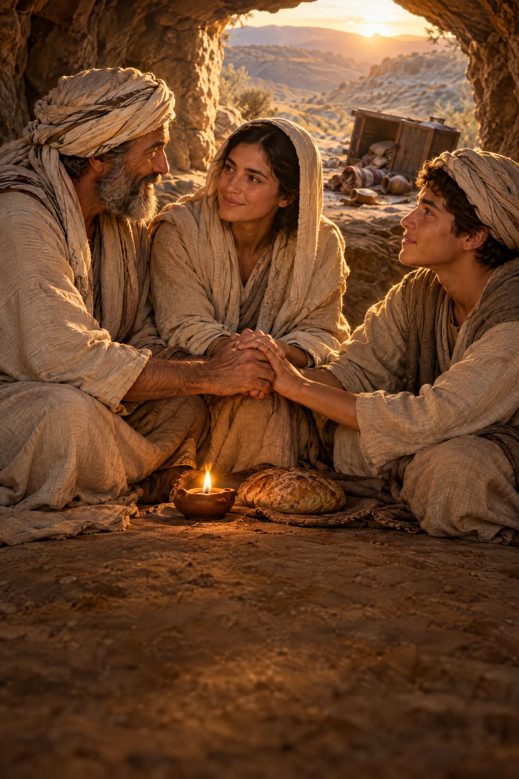 Believers Gather Hand in Hand by a Lamp