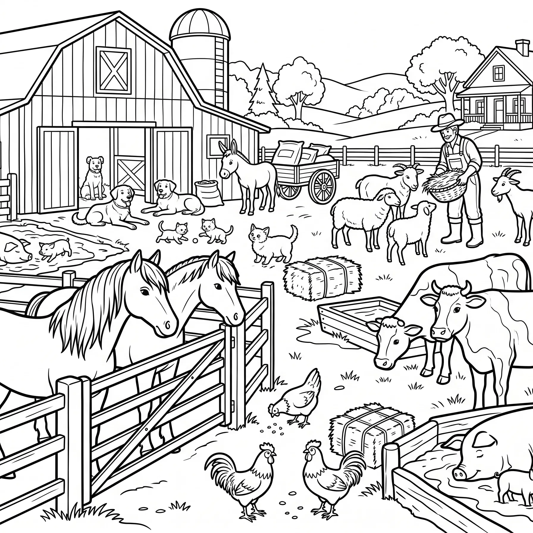 Farm Animals in a Farmyard