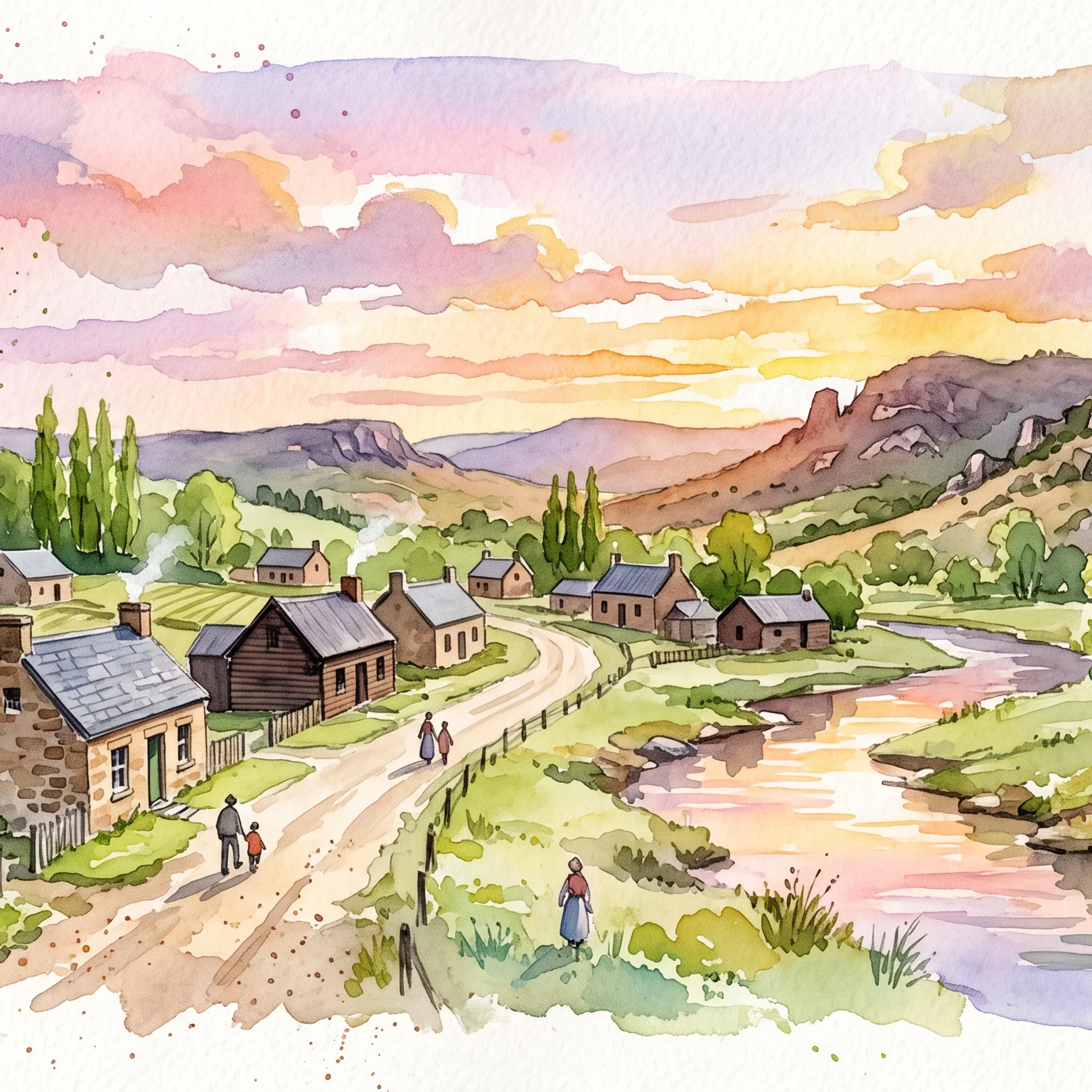 Twilight Glow Over A Colonial Village