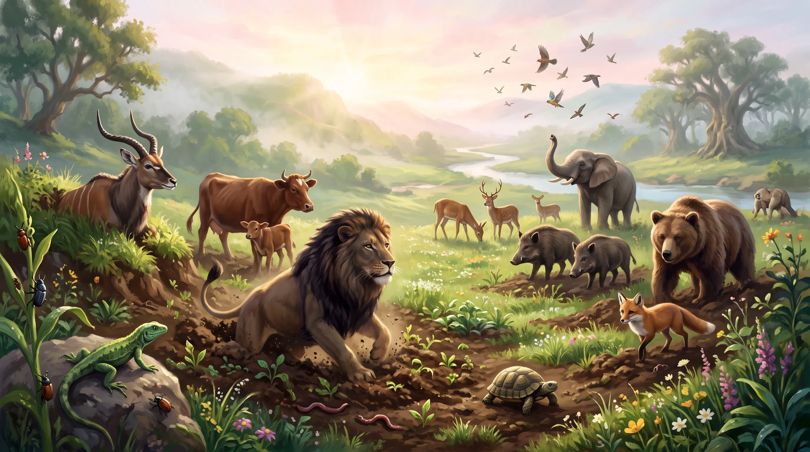 Animals Emerging from the Earth at Dawn