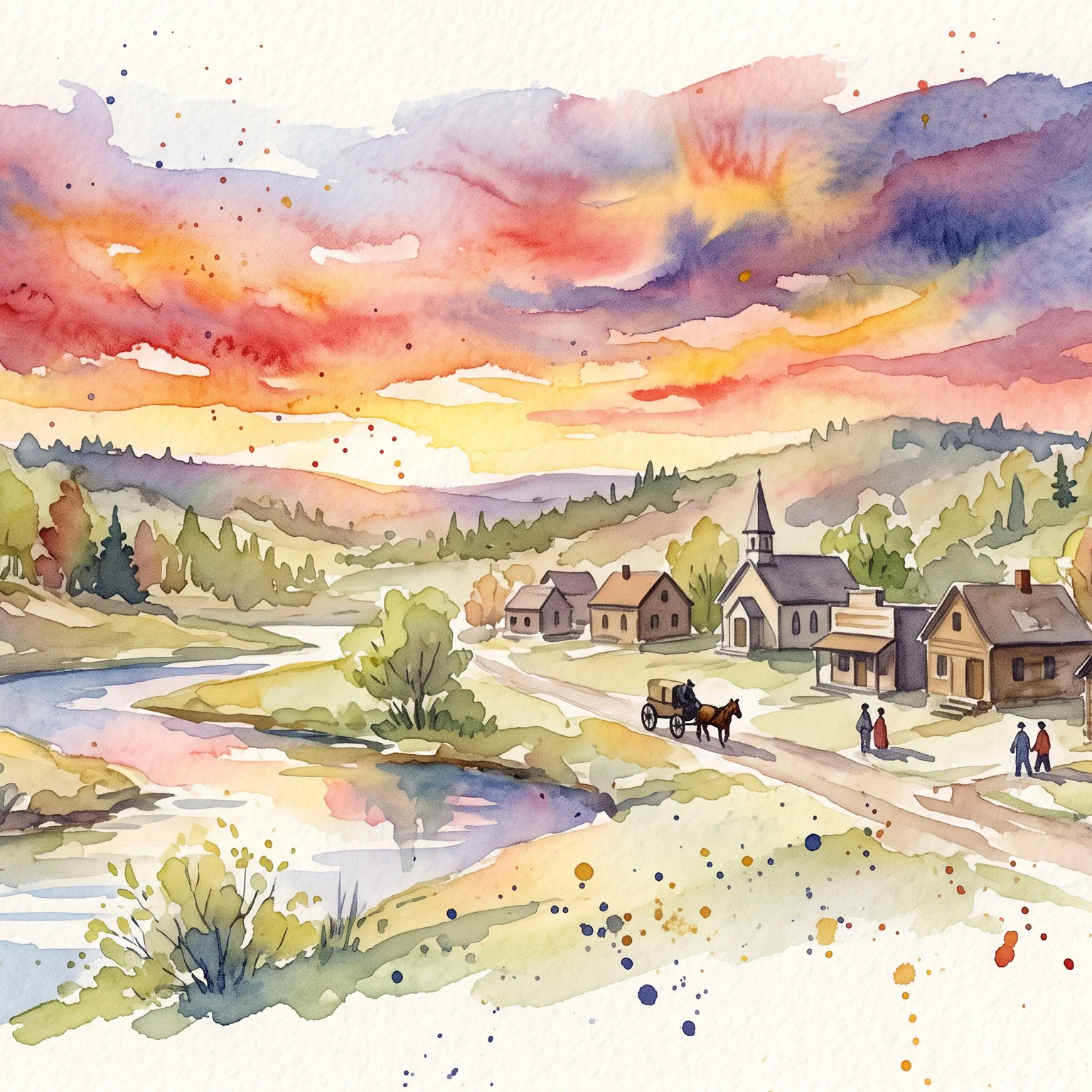 Golden Dusk Over A Pastoral Village