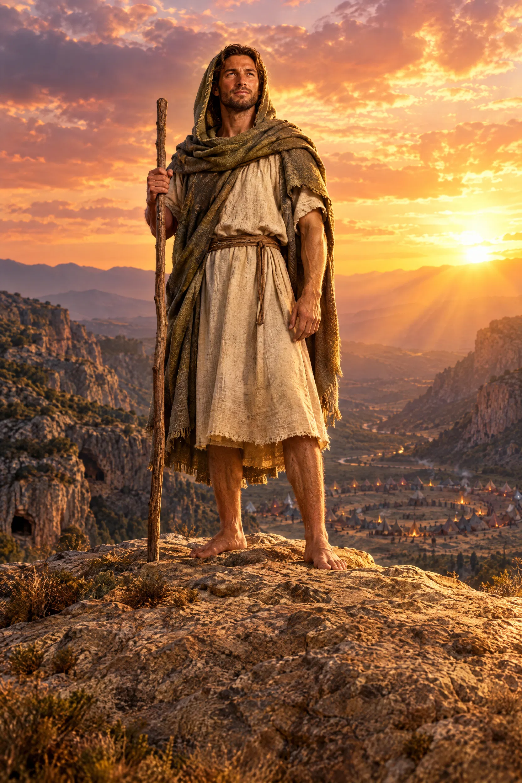 David Stands on a High Rock Above an Enemy Camp