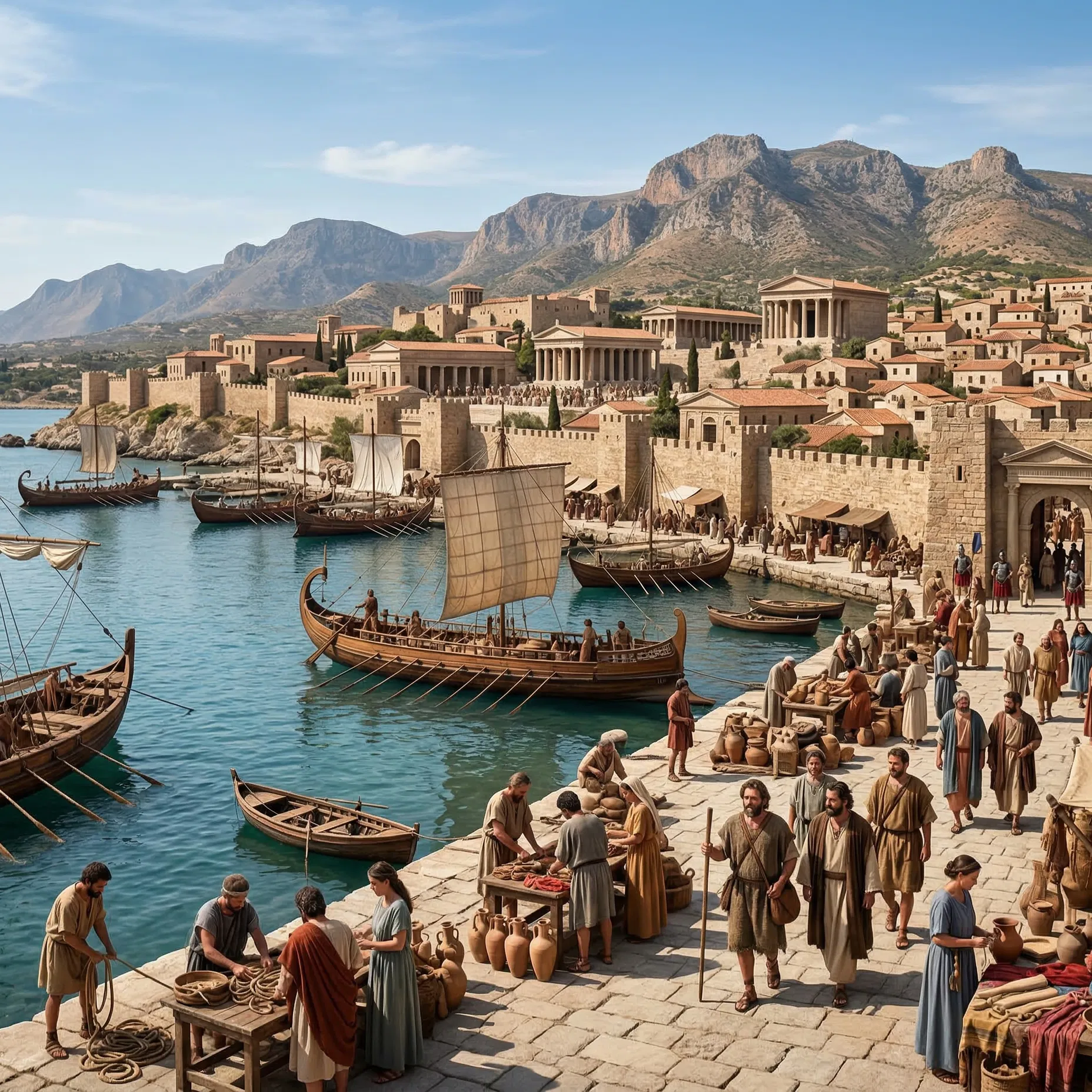 A Harbour on Cyprus With Ships and Market