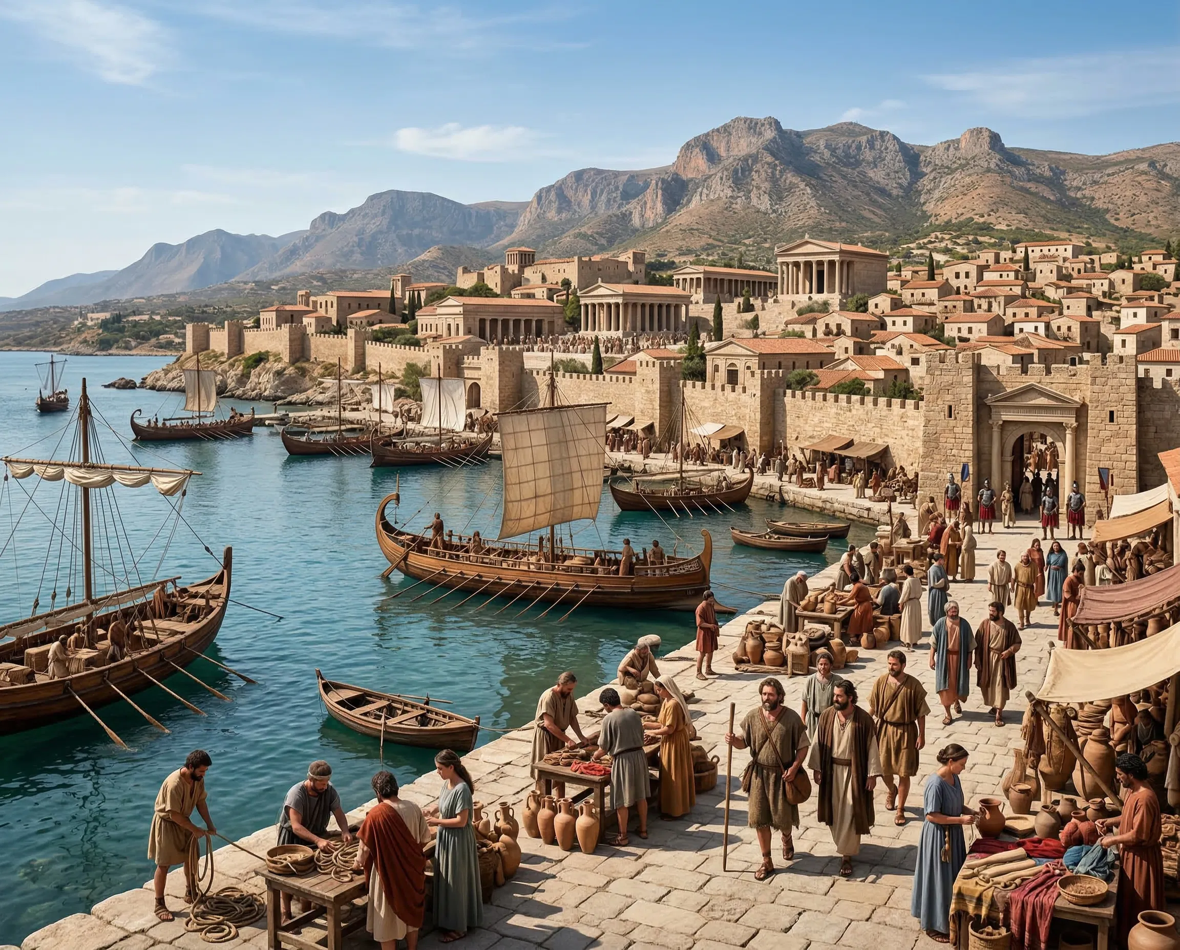 A Harbour on Cyprus With Ships and Market