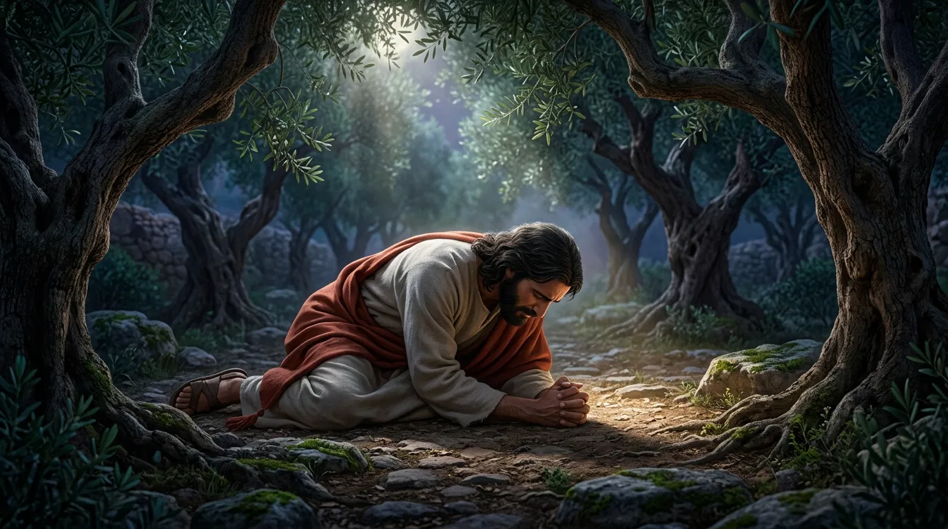 Jesus Prays Alone Prostrate in Gethsemane