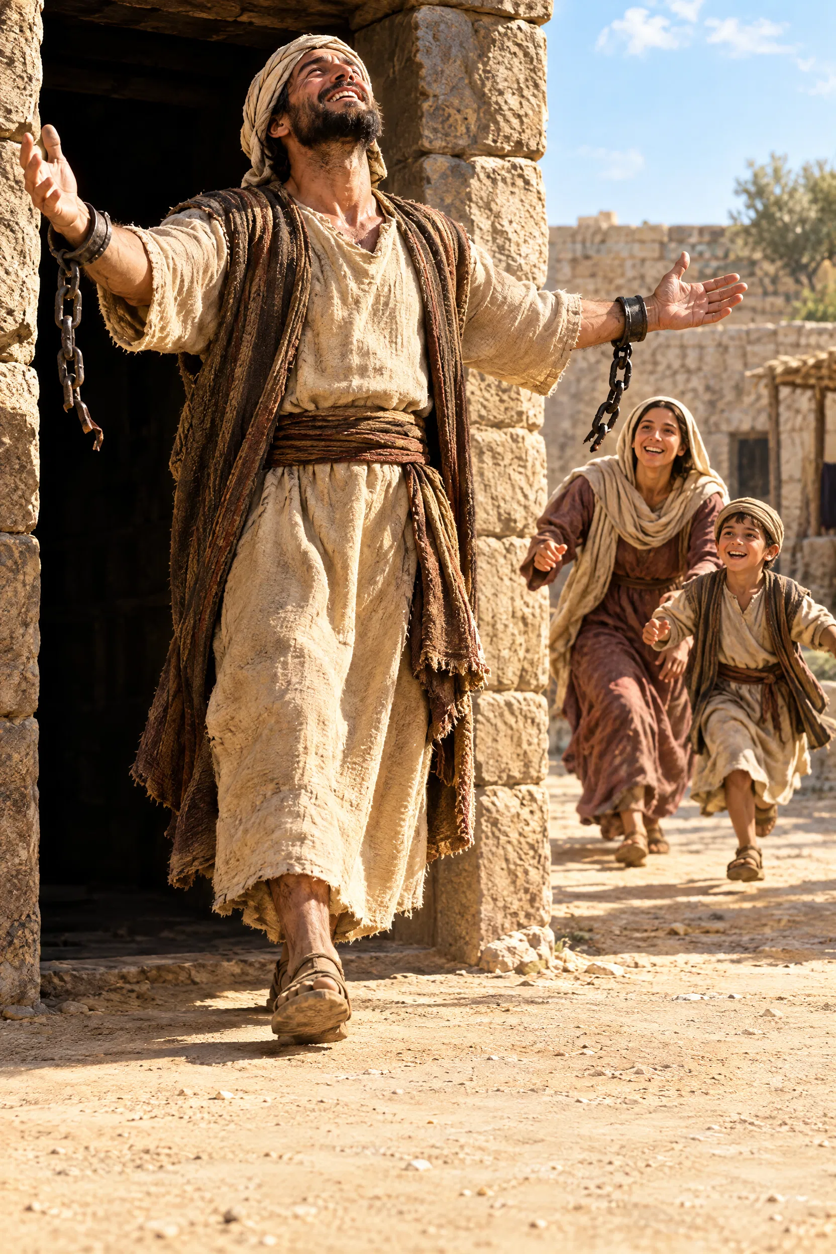 A Freed Prisoner Runs to His Family