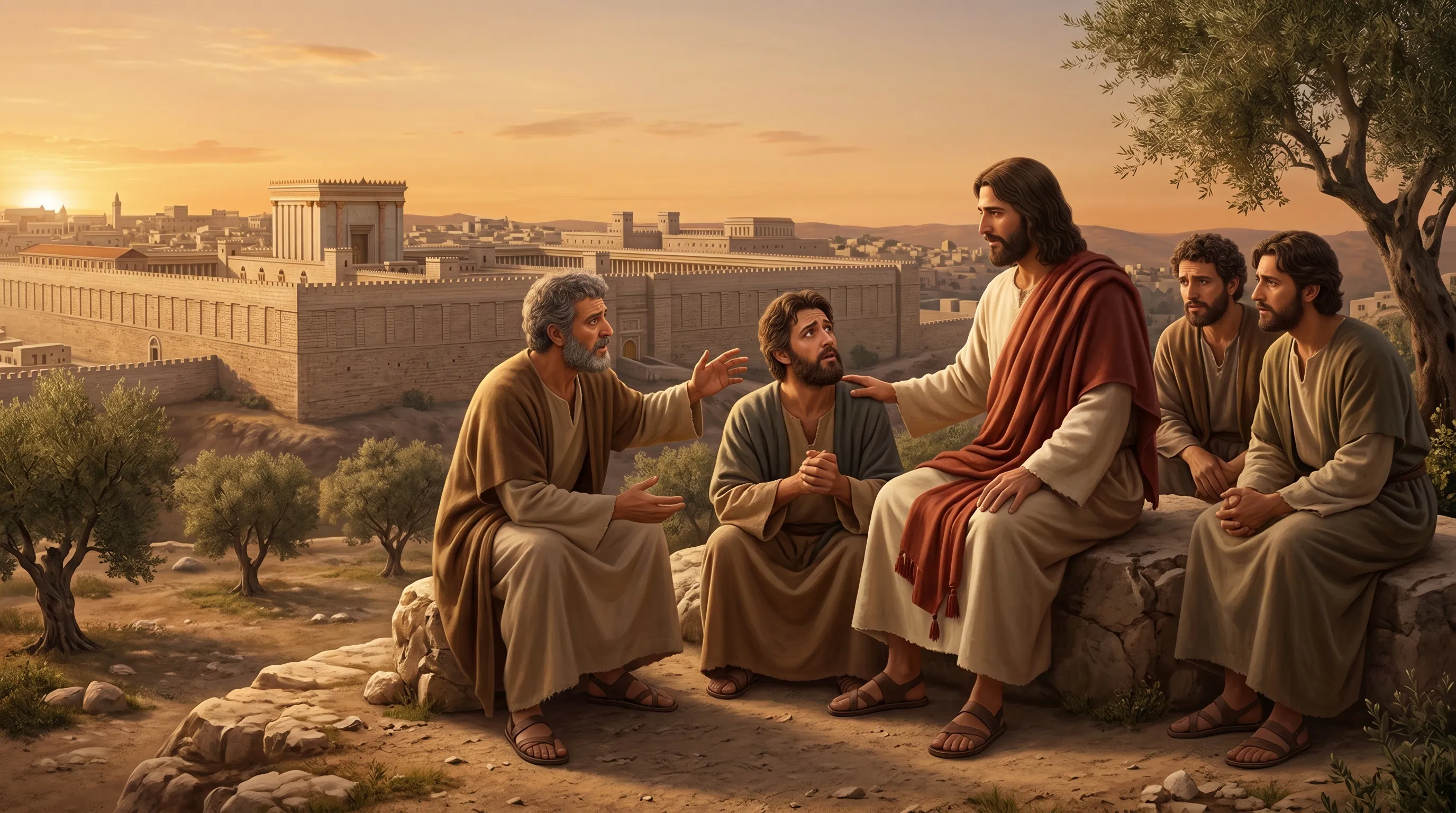 Jesus Speaks With Four Disciples Facing the Temple