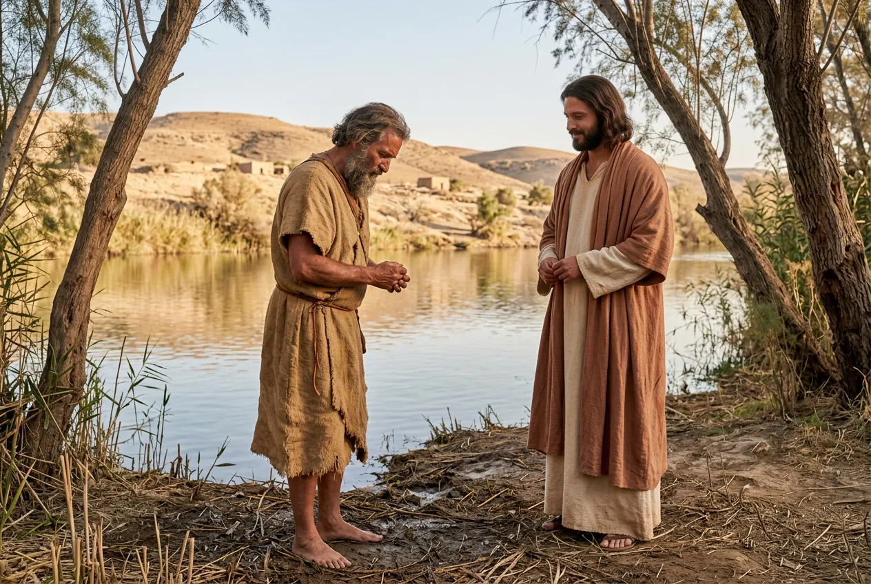 John the Baptist Stands Humbly Before Jesus