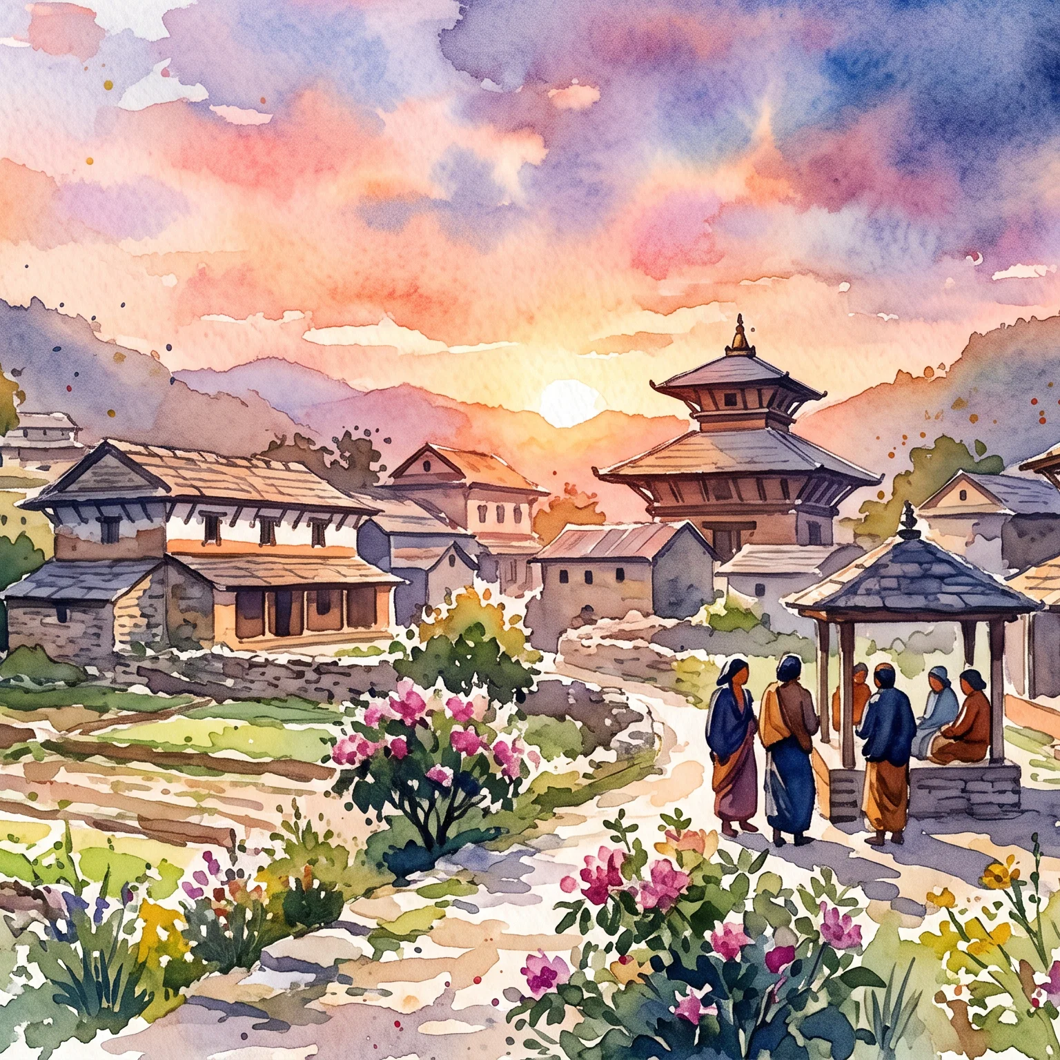 Golden Sunset Over A Timeless Village