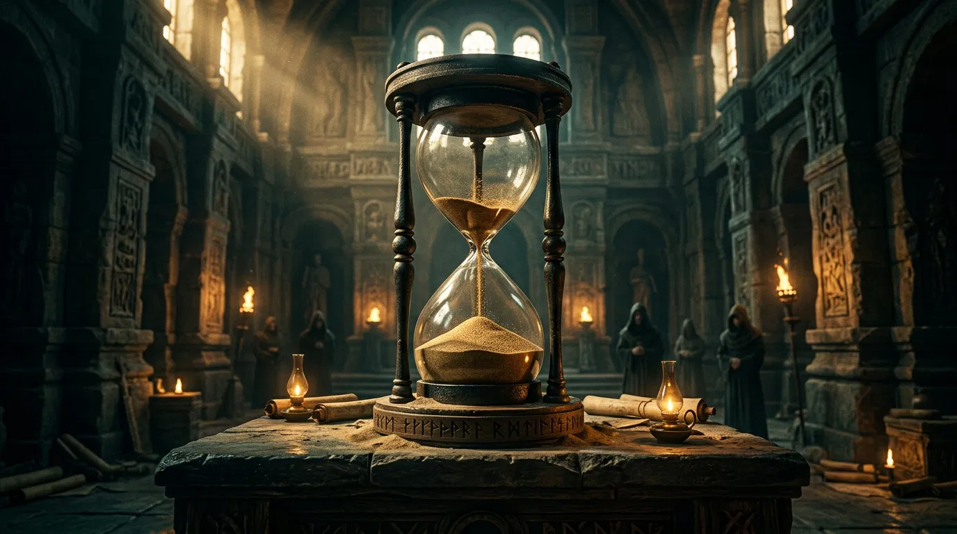 Hourglass Running Out in a Stone Hall