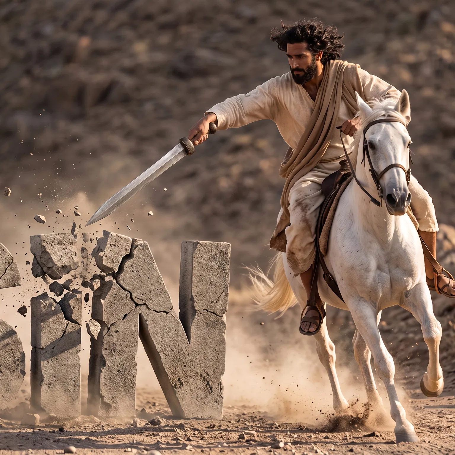 Christ on a White Horse Strikes Sin with a Sword