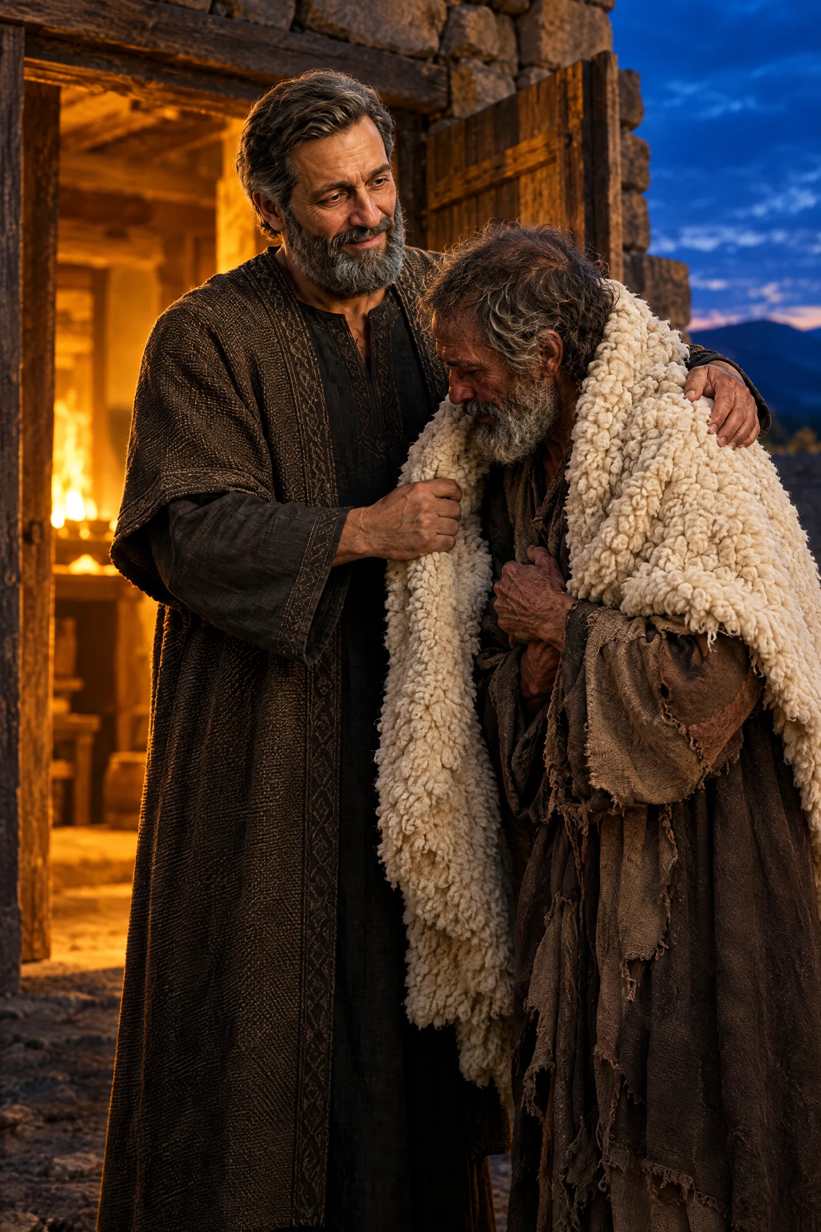 Job Wraps a Fleece Around a Cold Traveller