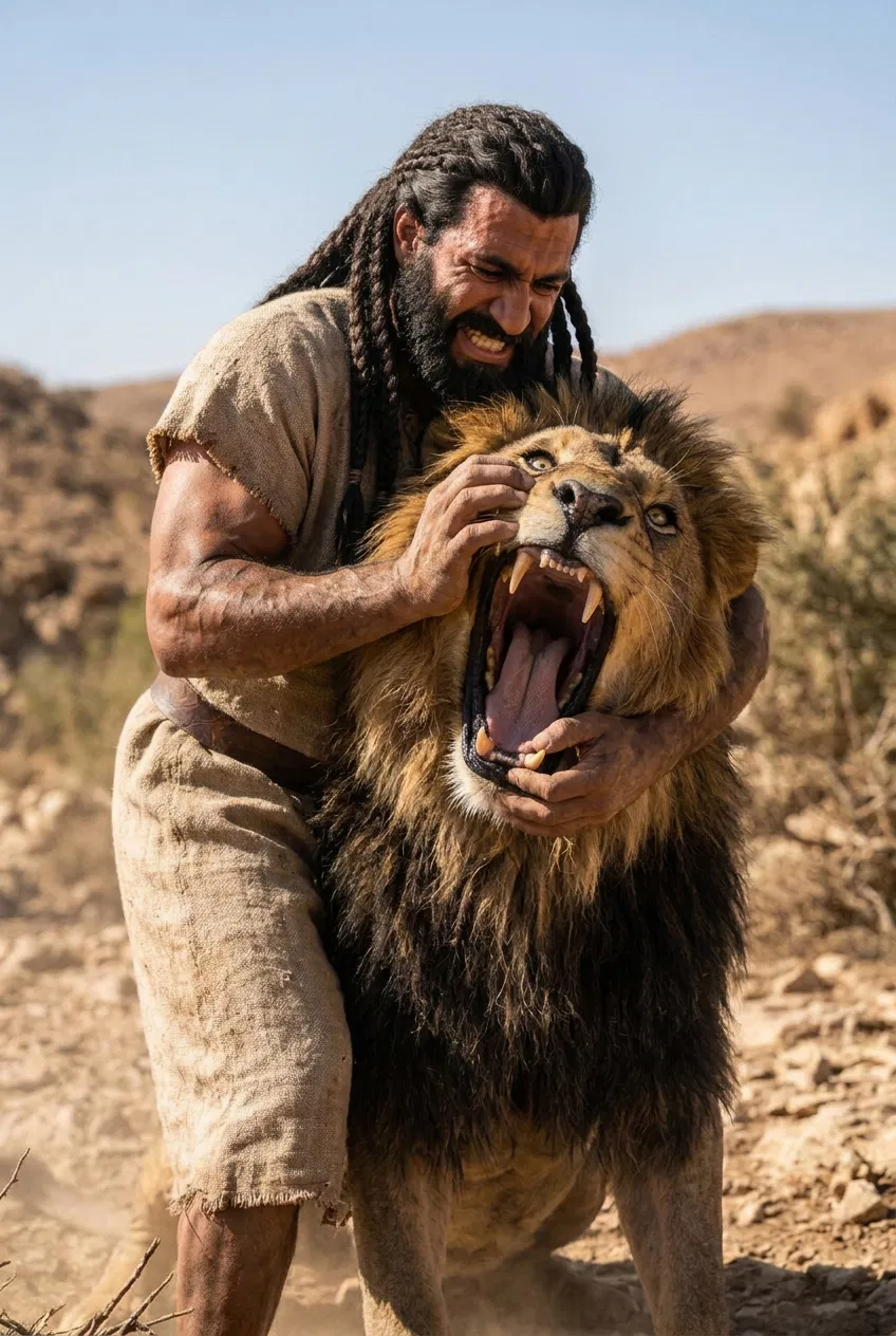 Samson Tears Apart the Lion's Jaws