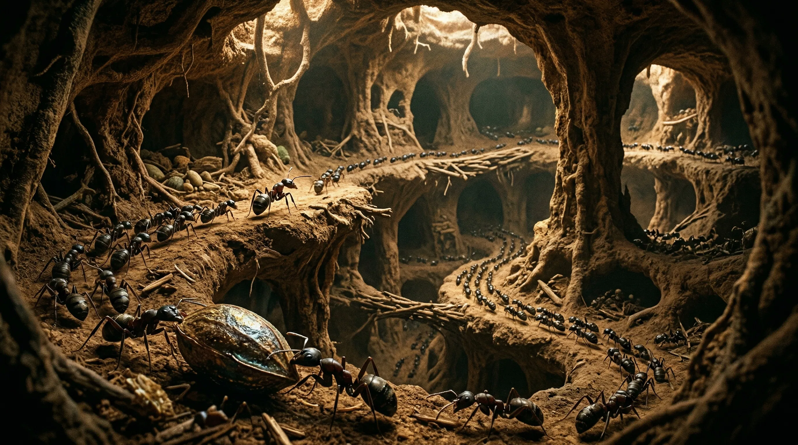 Ants Working in Their Underground Colony