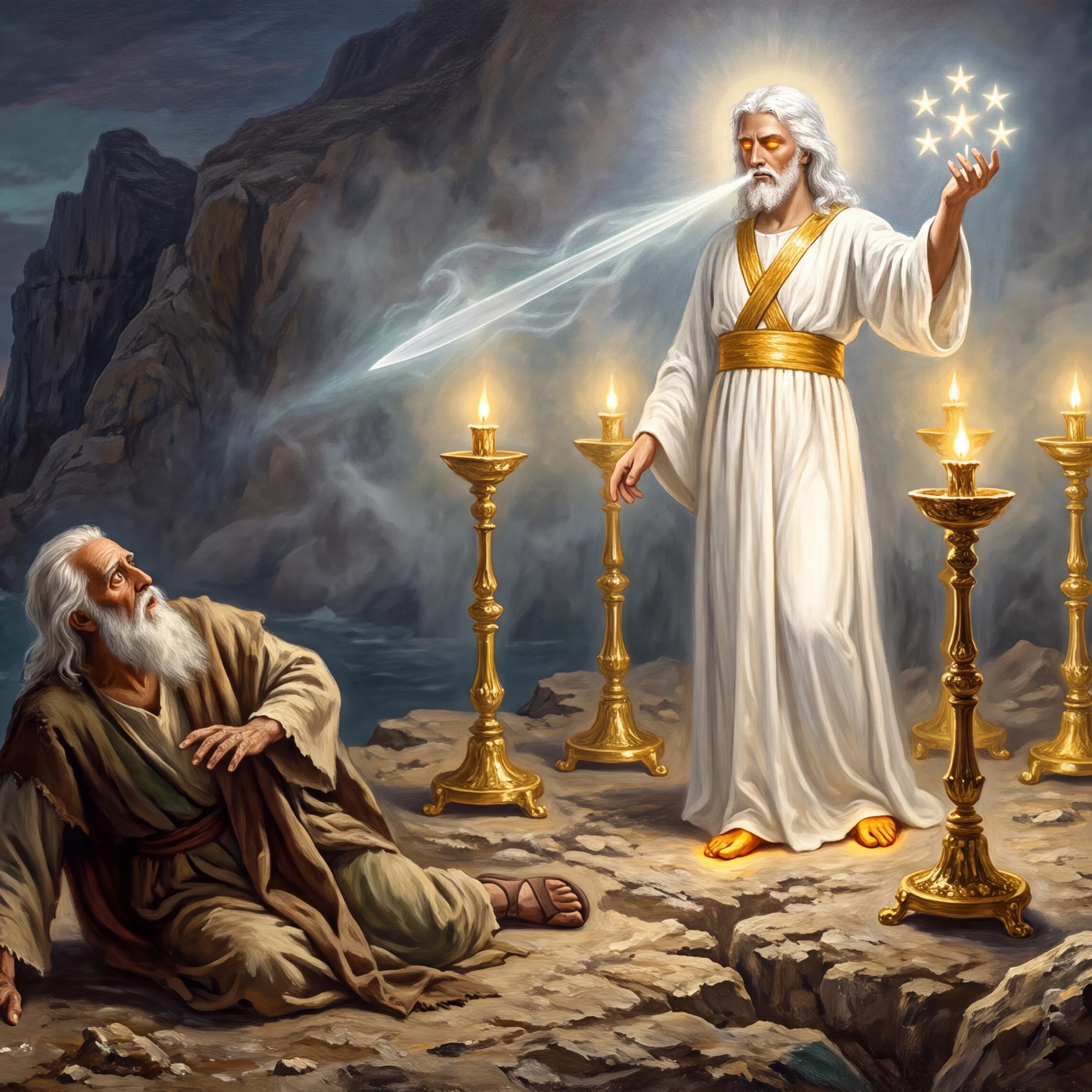 John Falls Before Christ Among Seven Golden Lampstands