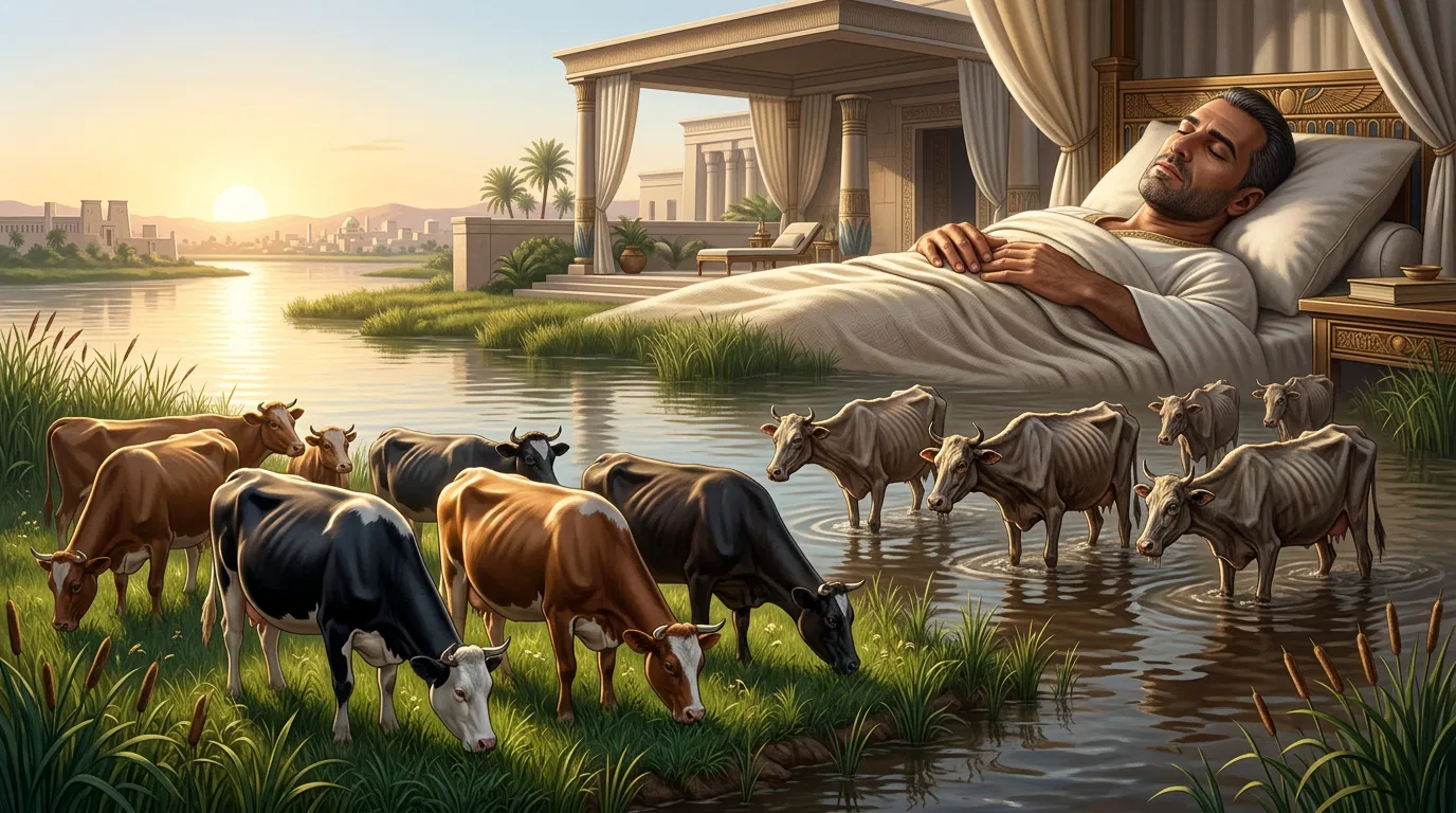 Pharaoh Sleeping Dreams of Fat and Lean Cows