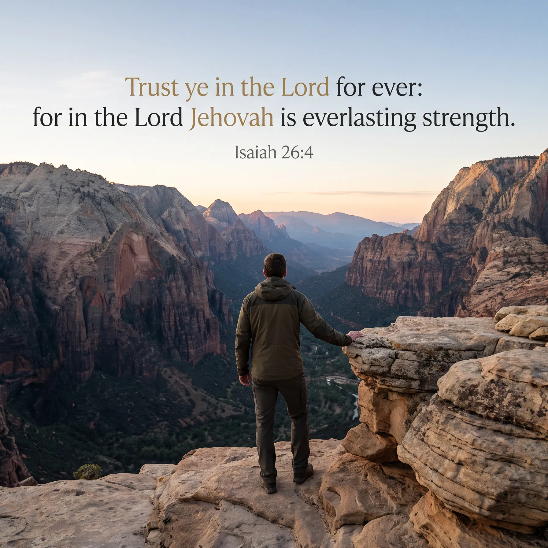 Man Overlooking Canyon With Isaiah 26 Verse 4