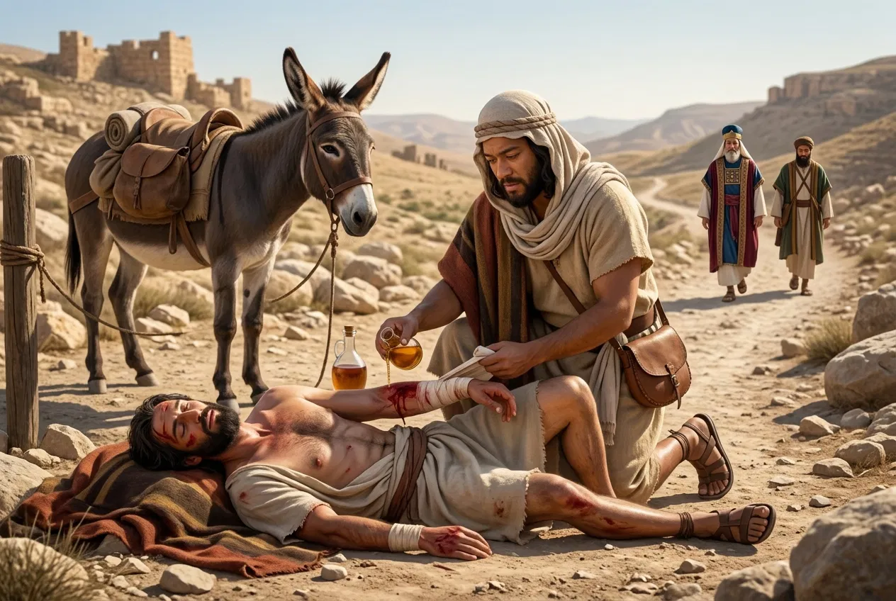 The Good Samaritan Tends the Wounded Man