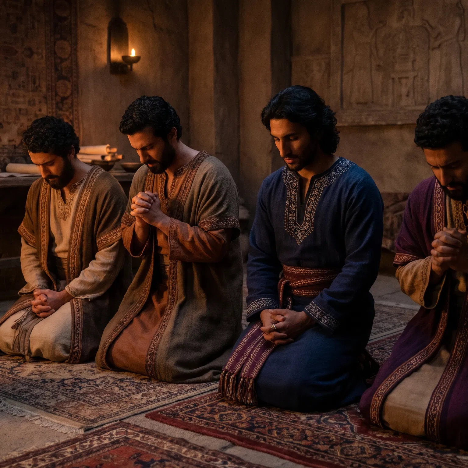 Daniel and His Three Friends Kneel in Prayer