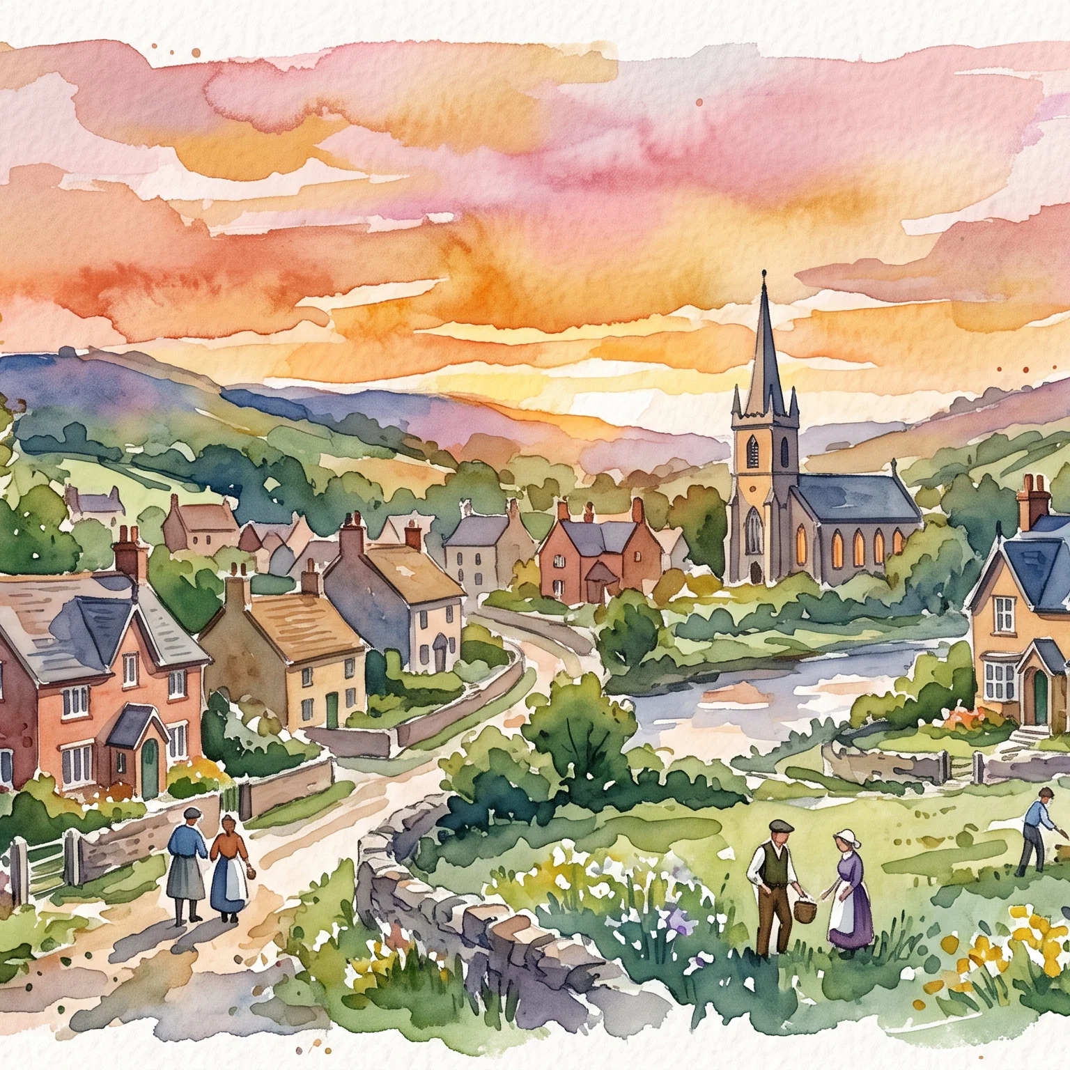 Golden Dusk Over A Victorian Village