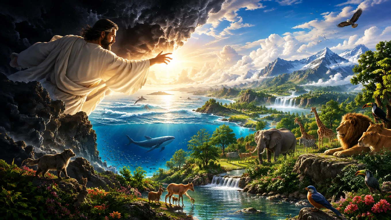 The Creator Reaching Out Over Land, Sea and Animals